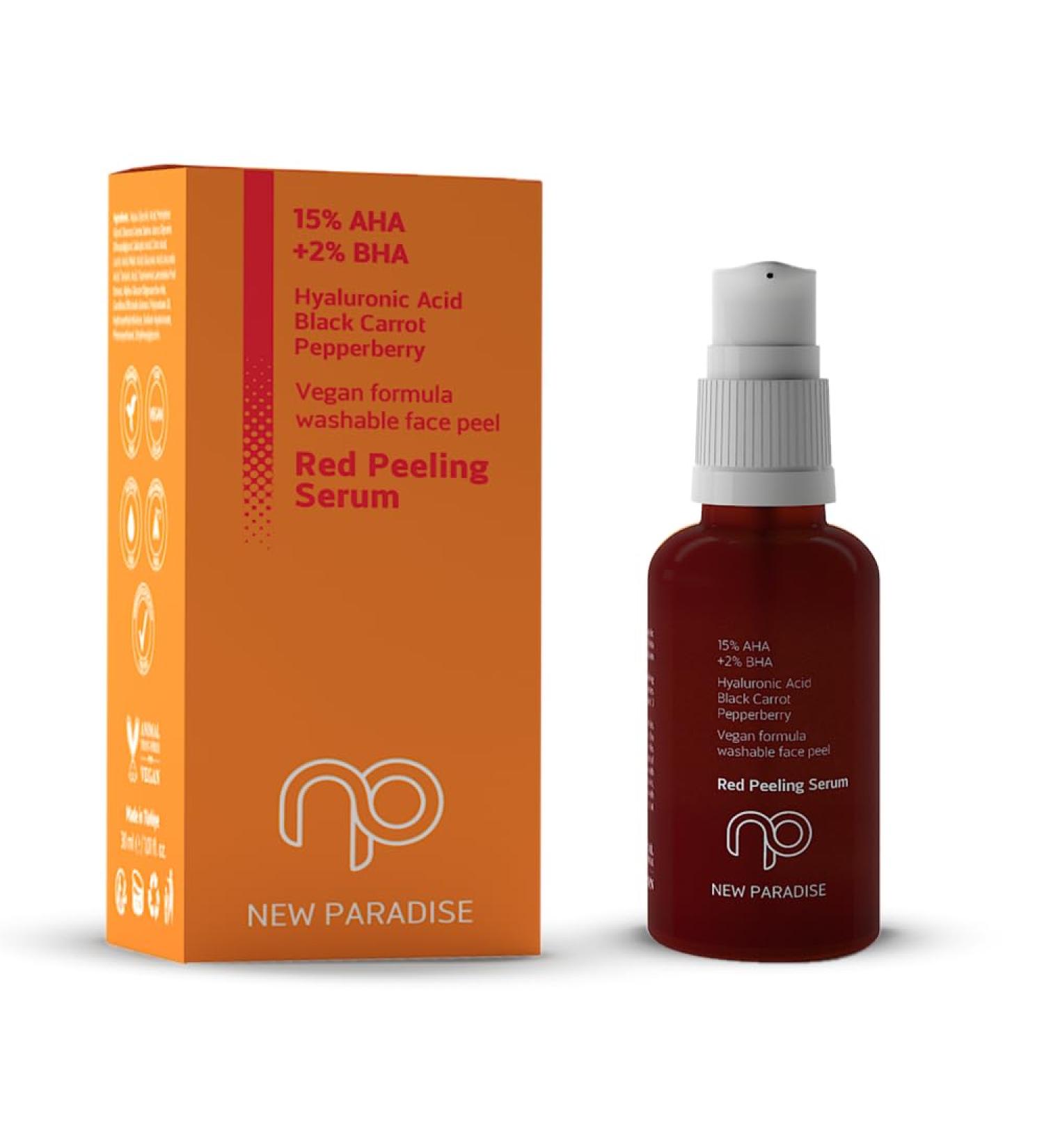 Buy New Paradise Red Peeling Serum 15% AHA + 2% BHA - Vegan Face Peel with Hyaluronic Acid Black Carrot & Pepperberry - International Shipping Available - Buy Online on GoSupps.com