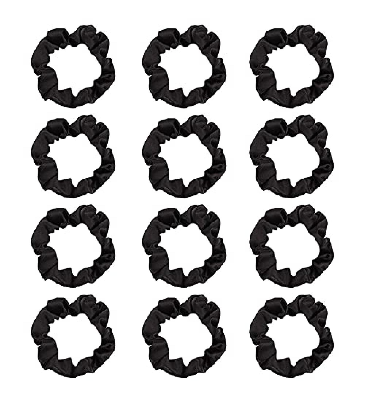 12pcs Satin Silk Hair Scrunchies Set - Elastic Hair Bands for Women & Girls in Black - Buy Online on GoSupps.com