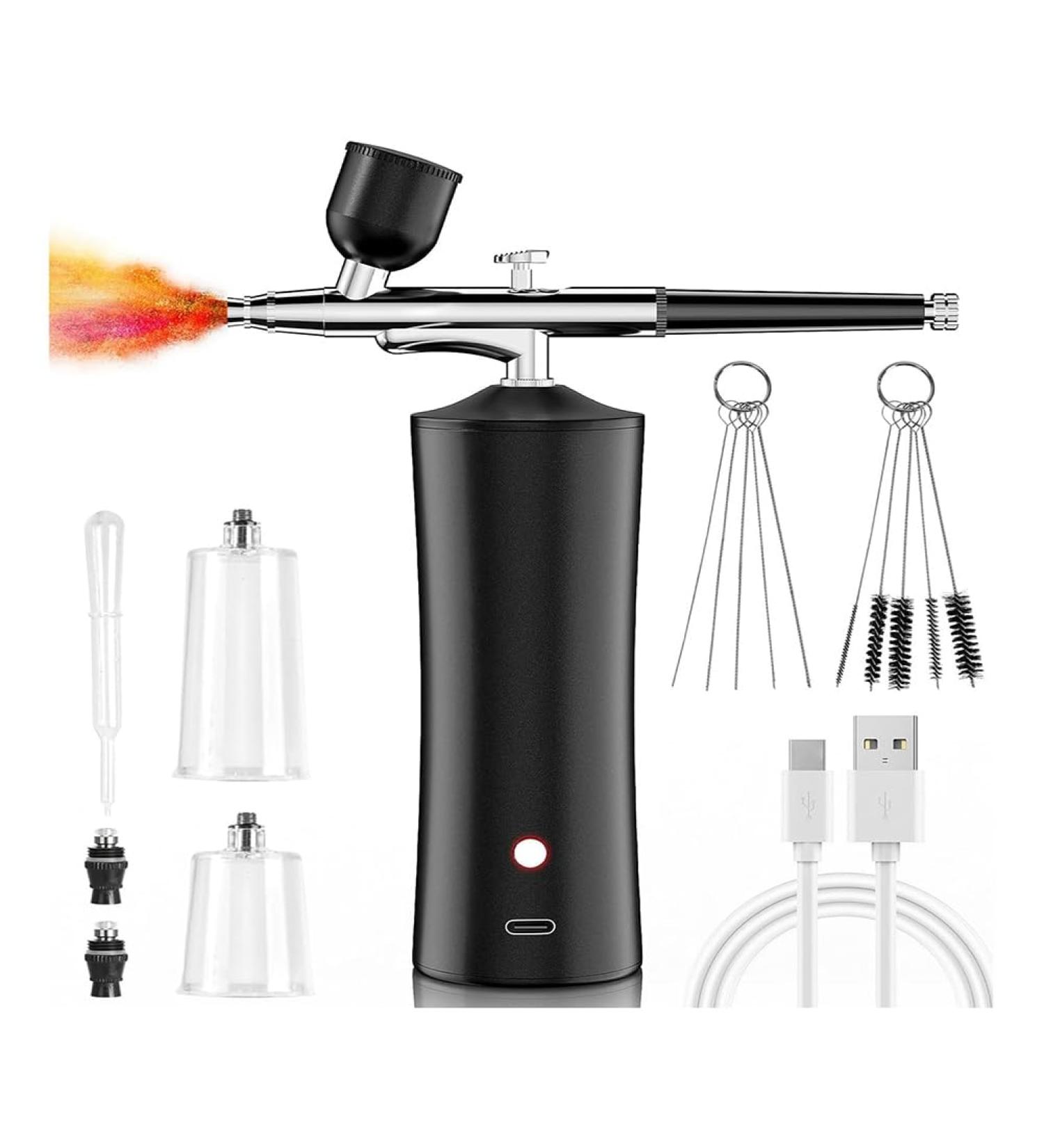Kecung Airbrush Kit 30PSI Cordless Rechargeable High-Pressure Non-Clogging Air BrushGun for Nail Art Painting Cake Decor Black - Buy Online on GoSupps.com