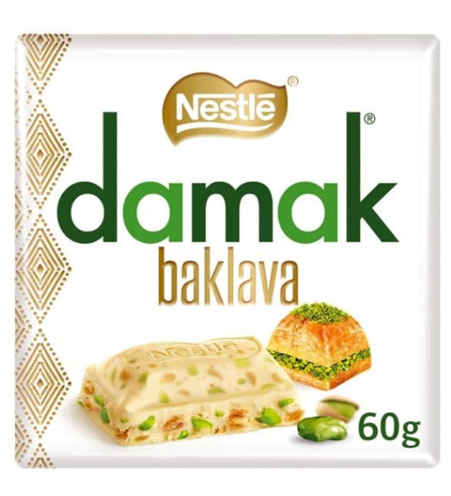 Buy NESTLE DAMAK BAKLAVA White Chocolate 60G - Delicious Pistachio Flavor | International Shipping + Heartforcards Protection - Buy Online on GoSupps.com