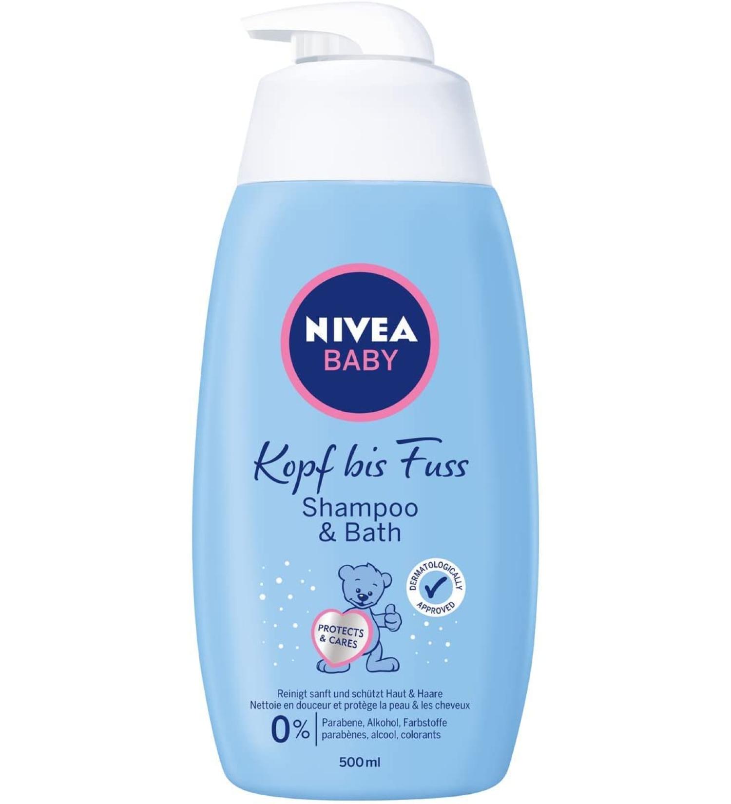 Nivea Baby Head to Toe Shampoo & Bath 500ml | Gentle Chamomile Baby Wash for Skin & Hair | Mild Shampoo with Eye Protection - Buy Online on GoSupps.com