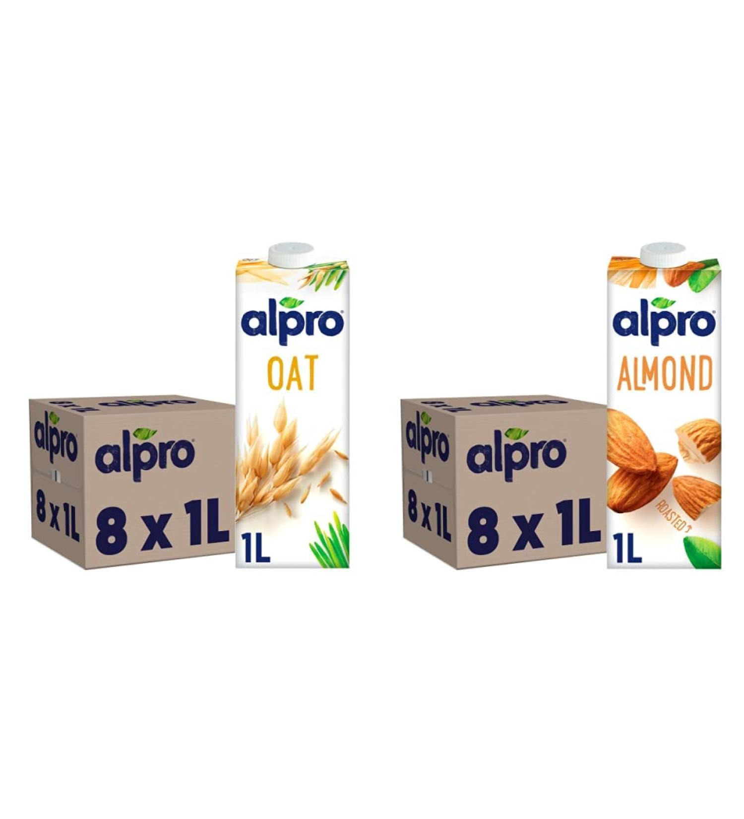 Alpro Oat Plant-Based Long Life Drink Vegan & Dairy Free 1L (Pack of 8) & Almond Plant-Based Long Life Drink Vegan & Dairy Free 1L (Pack of 8) + Almond Plant-Based Drink - Buy Online on GoSupps.com