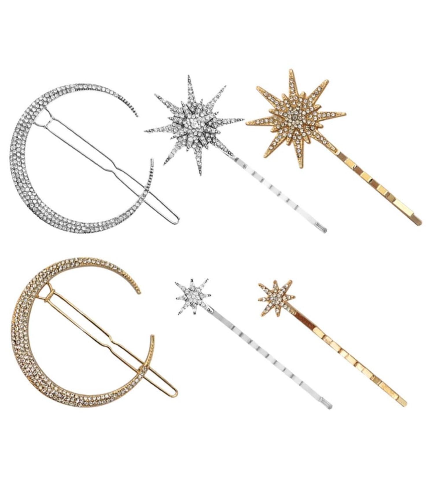 FRCOLOR 2 Sets Snowflake Star Hair Clip Star Hair Accessories Silver Star Hair Clips Silver Barrettes Star Moon Hair Clip Hair Jewelry Golden Hair Clips Hair Pin Hairpin Diamond Alloy - Buy Online on GoSupps.com