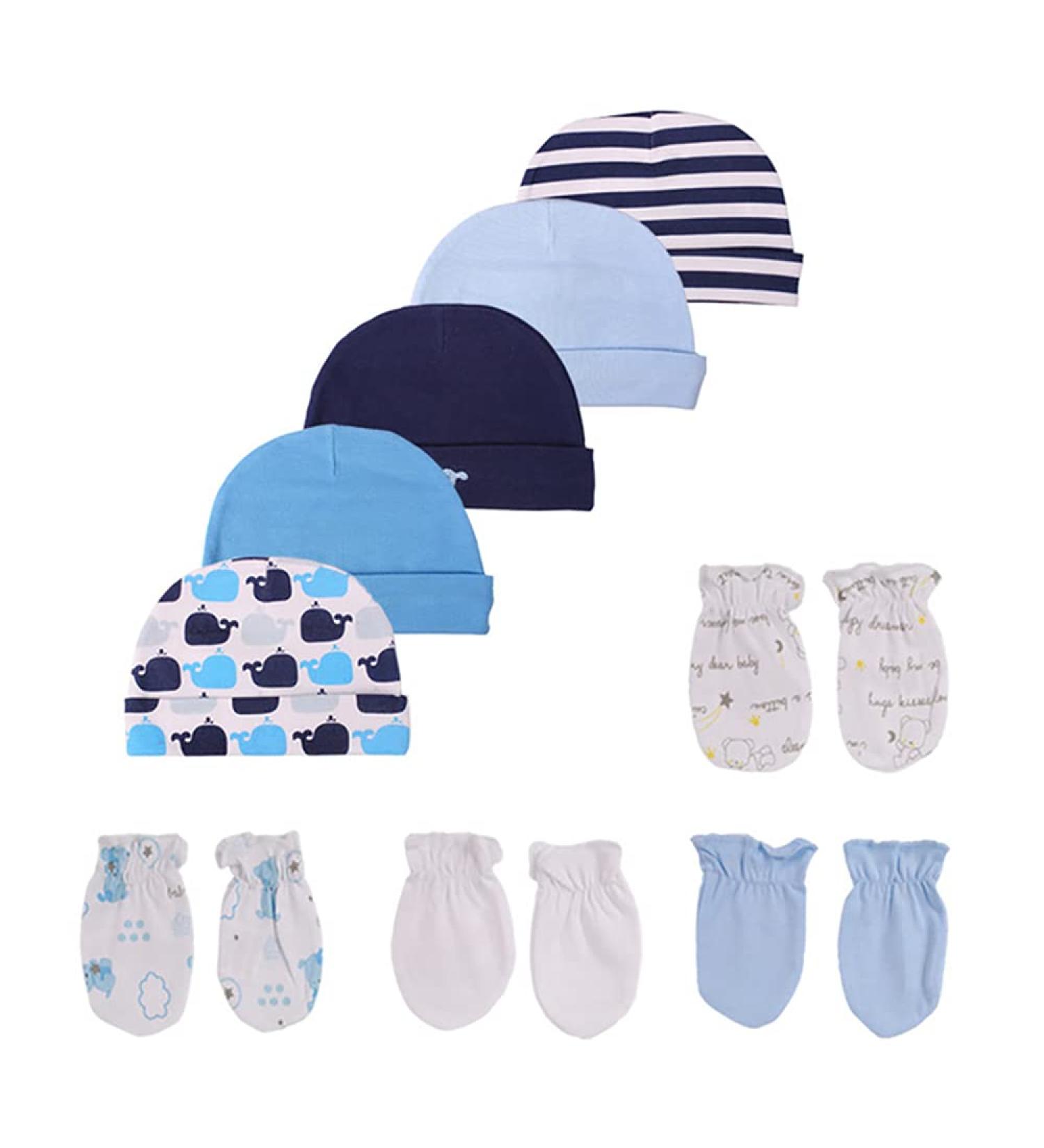 Baby Hat and Mittens Set Newborn - 100% Cotton Baby Hats and Scratch Mittens for Boys and Girls 0-6 Months (Color4) - Buy Online on GoSupps.com