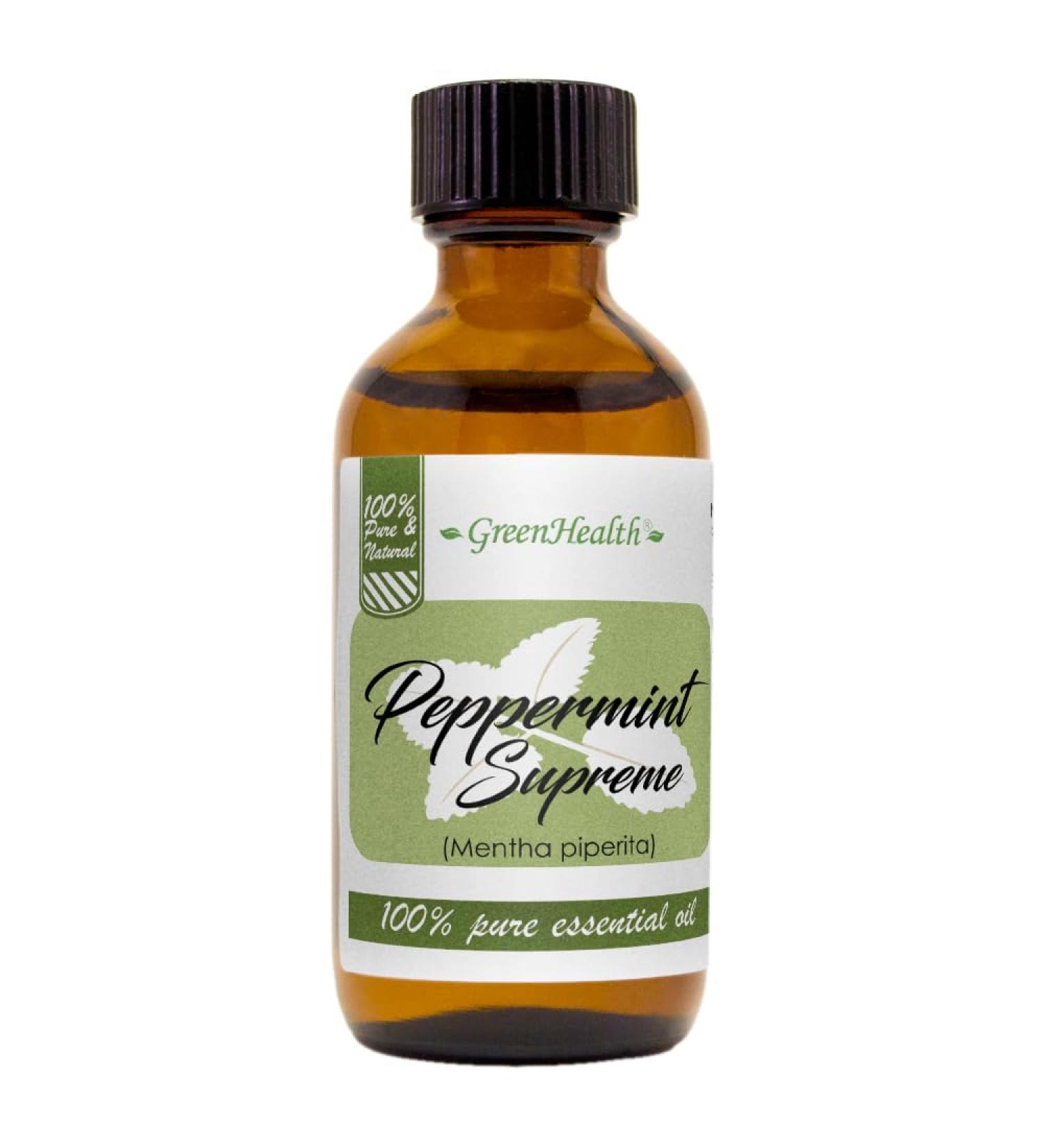 GreeenHealth Peppermint Essential Oil (Mentha Piperita) 2 fl oz (59 ml) Glass Bottle w/Cap 100% Pure Essential Oil Uncut - Buy Online on GoSupps.com