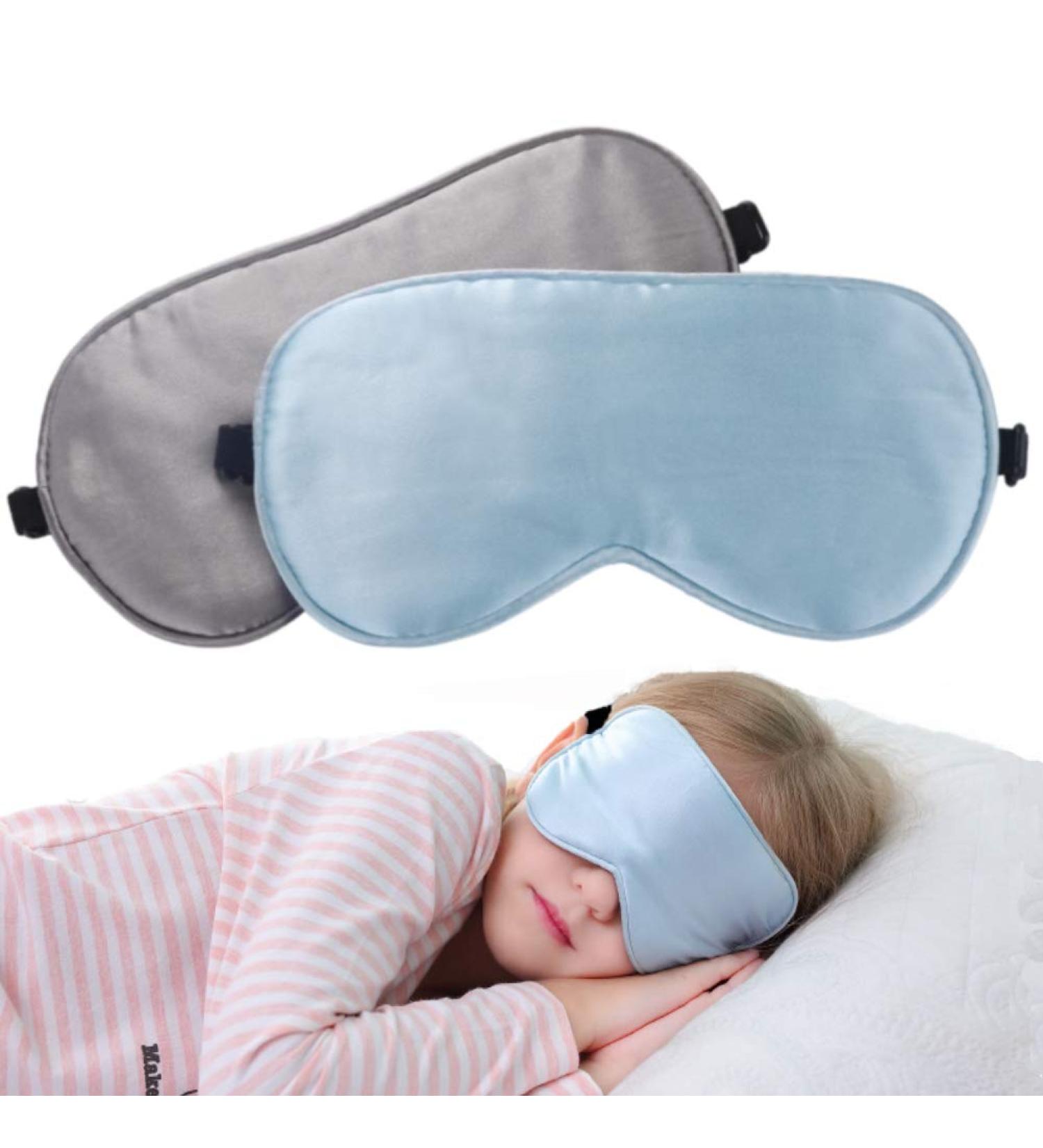 2 Pack Lonfrote Children Eye Mask Set - Blue & Grey Silk Sleep Mask for Kids - Travel & Relaxation Essential - Buy Online on GoSupps.com