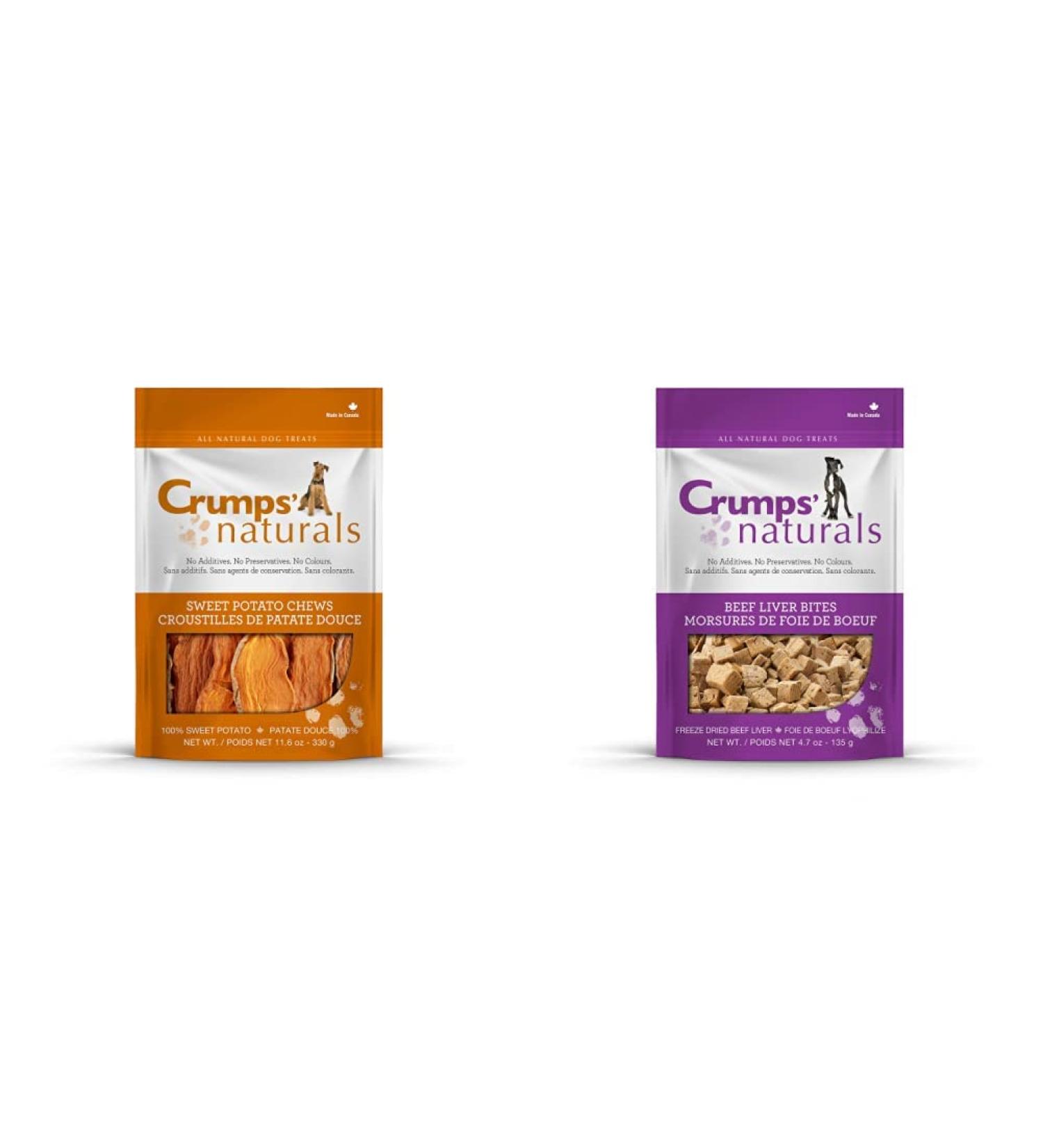 Crumps' Naturals Sweet Potato Chews 11.6oz / 330g (SP-330) + Crumps' Naturals Beef Liver Bites for Pets 5.5oz - Buy Online on GoSupps.com