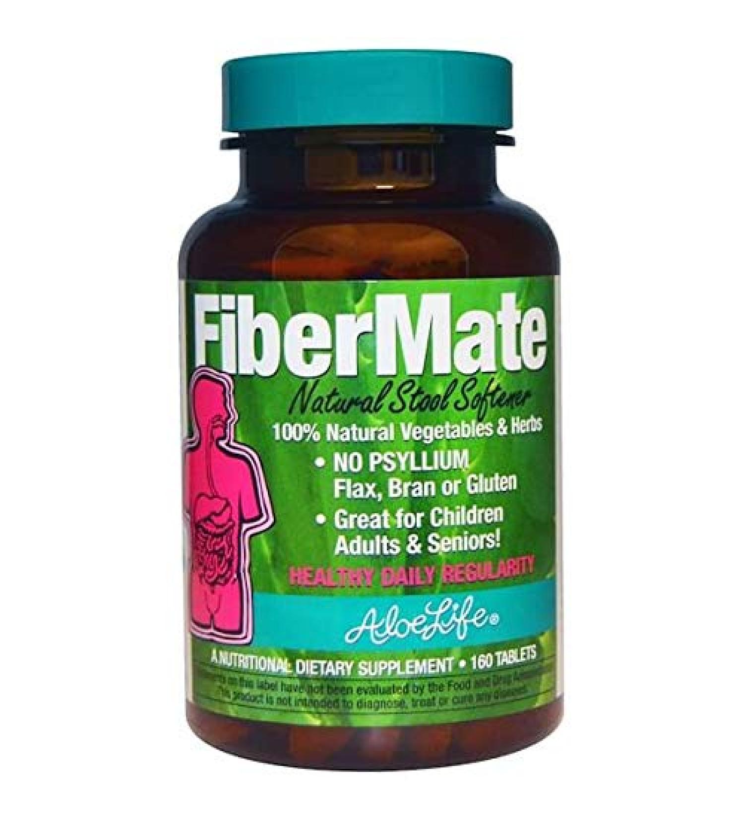 Aloe Life - FiberMate Tablets Body Detox & Stool Softener Contains Vegetables & Herbs Gentle Irregularity Relief Safe Digestive Support No Psyllium or Bran Gluten- & Dairy-Free (160 Tablets)