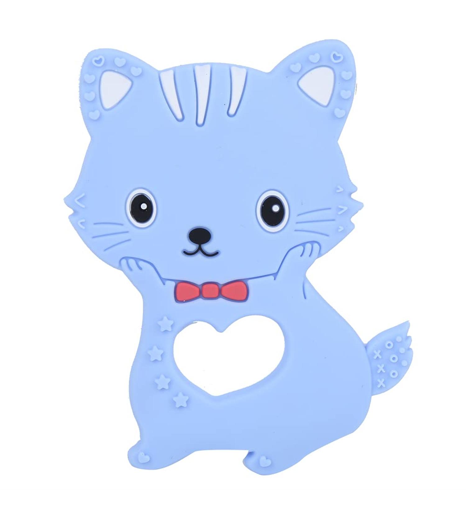 Cartoon Cat Teething Toy - Safe Silicone Teether for Babies, Kids & Children (Blue) - Buy Online on GoSupps.com