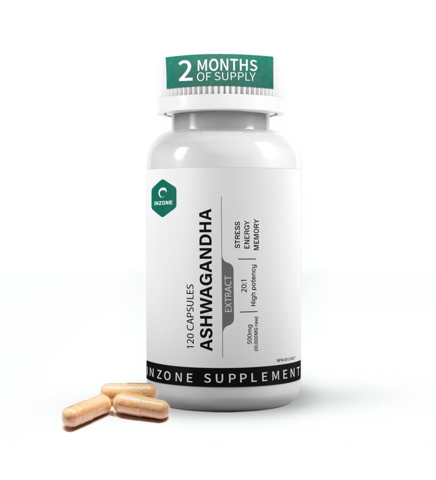 Inzone Organic 120 Ashwagandha Capsules - 10 000mg - Extra Strength Highest Potency Ashwagandha Supplement - Natural Stress Relief Supplements Mood Support Immune Focus & Energy Enhancer - Buy Online on GoSupps.com
