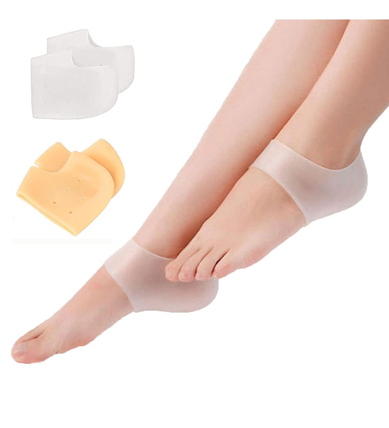 Silicone Heel Protectors 2 Pairs - Moisturizing Heel Socks for Pain Relief & Cracked Heels - Buy Online on GoSupps.com