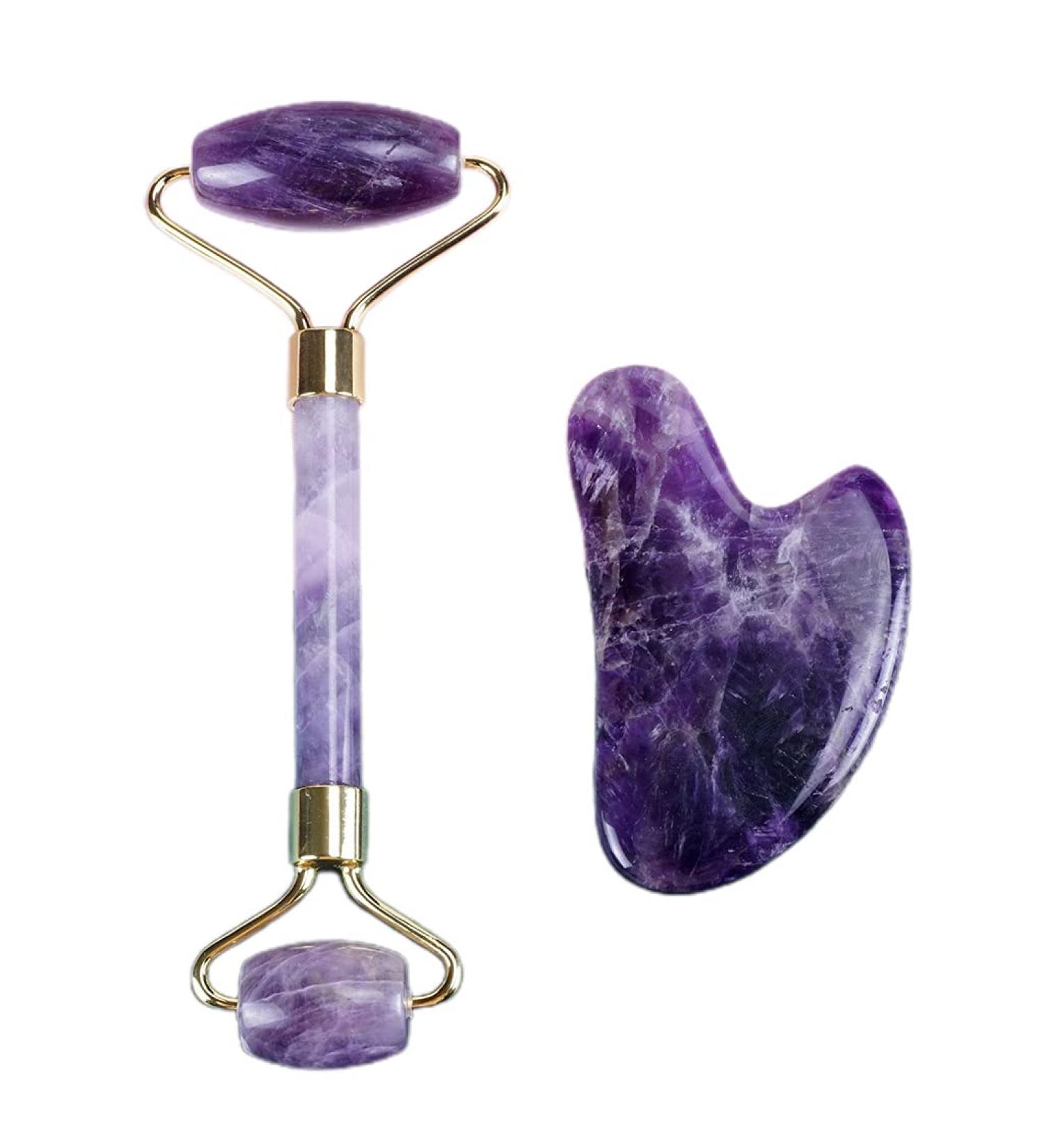 Amethyst Gua Sha & Face Roller Set | Beauty Tools for Massage & Eye Care | Self-Care Essentials - Buy Online on GoSupps.com
