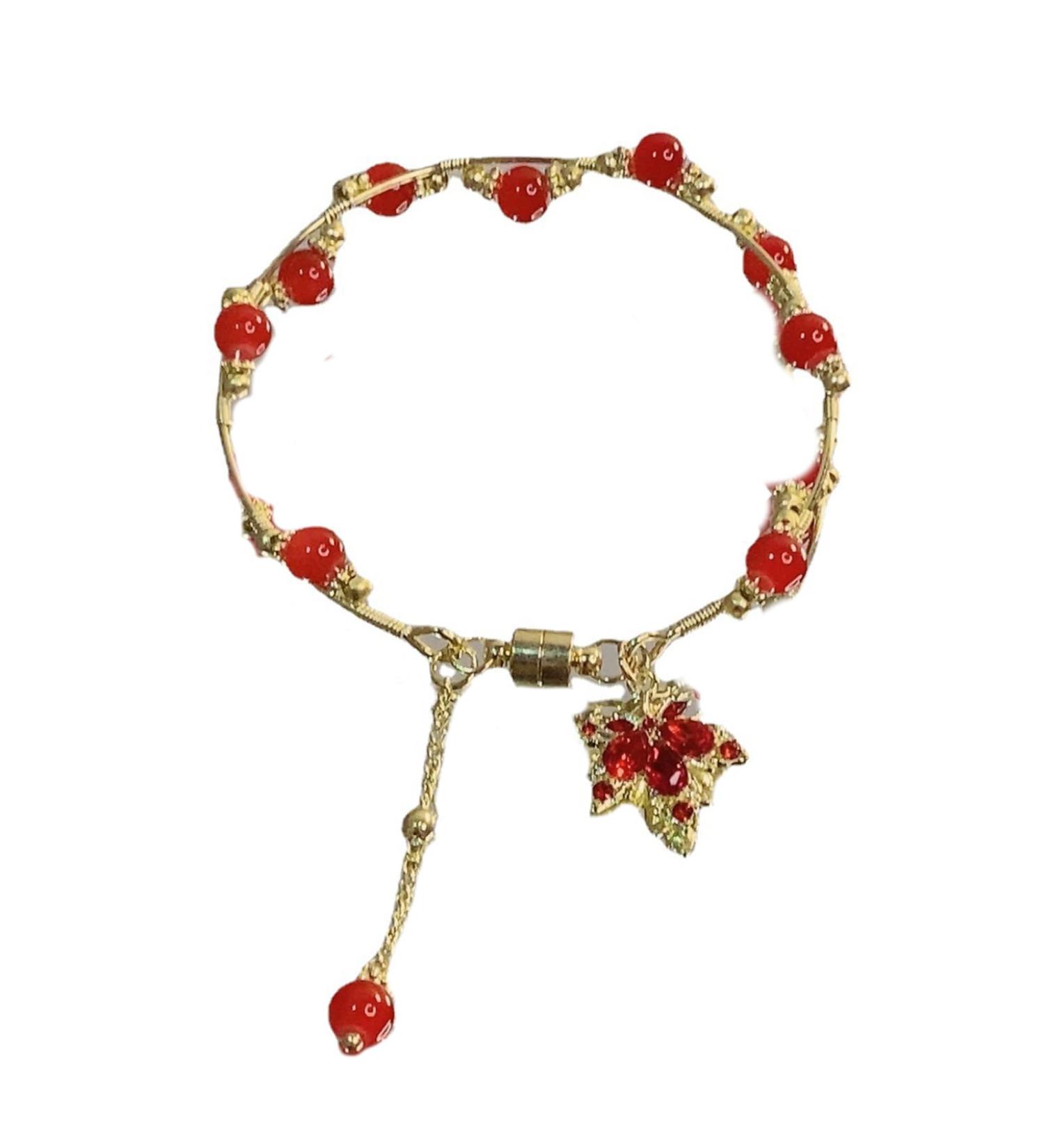 Vsilay Lianxue Elegant Crystal Pearl Bracelets - Fashionable Maple Blade Charm Jewelry for Women & Girls - International Shipping Available - Buy Online on GoSupps.com