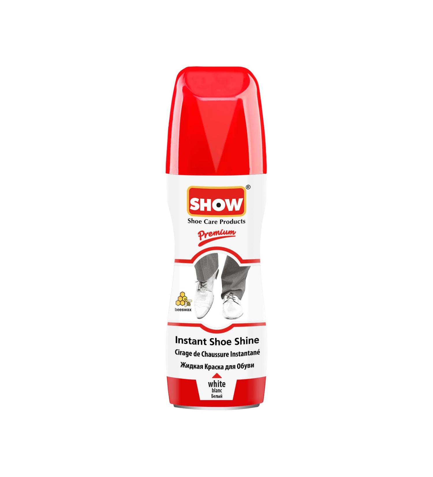 SHOW Instant Leather Shoe Shine Liquid for Shoe Boots Bags- Unisex 75ml Bottle with Sponge for Instant Leather Colour Nourish and Condition - Leather Care Products White