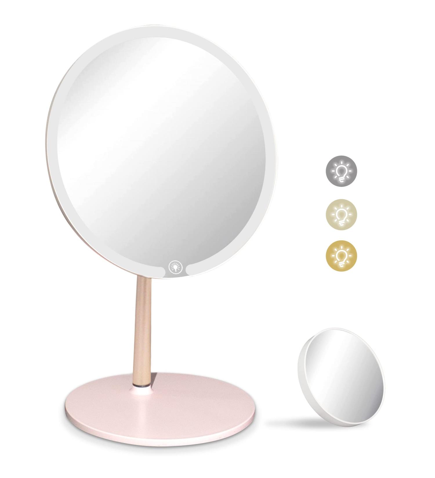 CULER 8.5-Inch Lighted Vanity Makeup Mirror | 3 Color LED, Touch Control, Rechargeable | 5X Magnifying Travel Mirror (Pink) - Buy Online on GoSupps.com