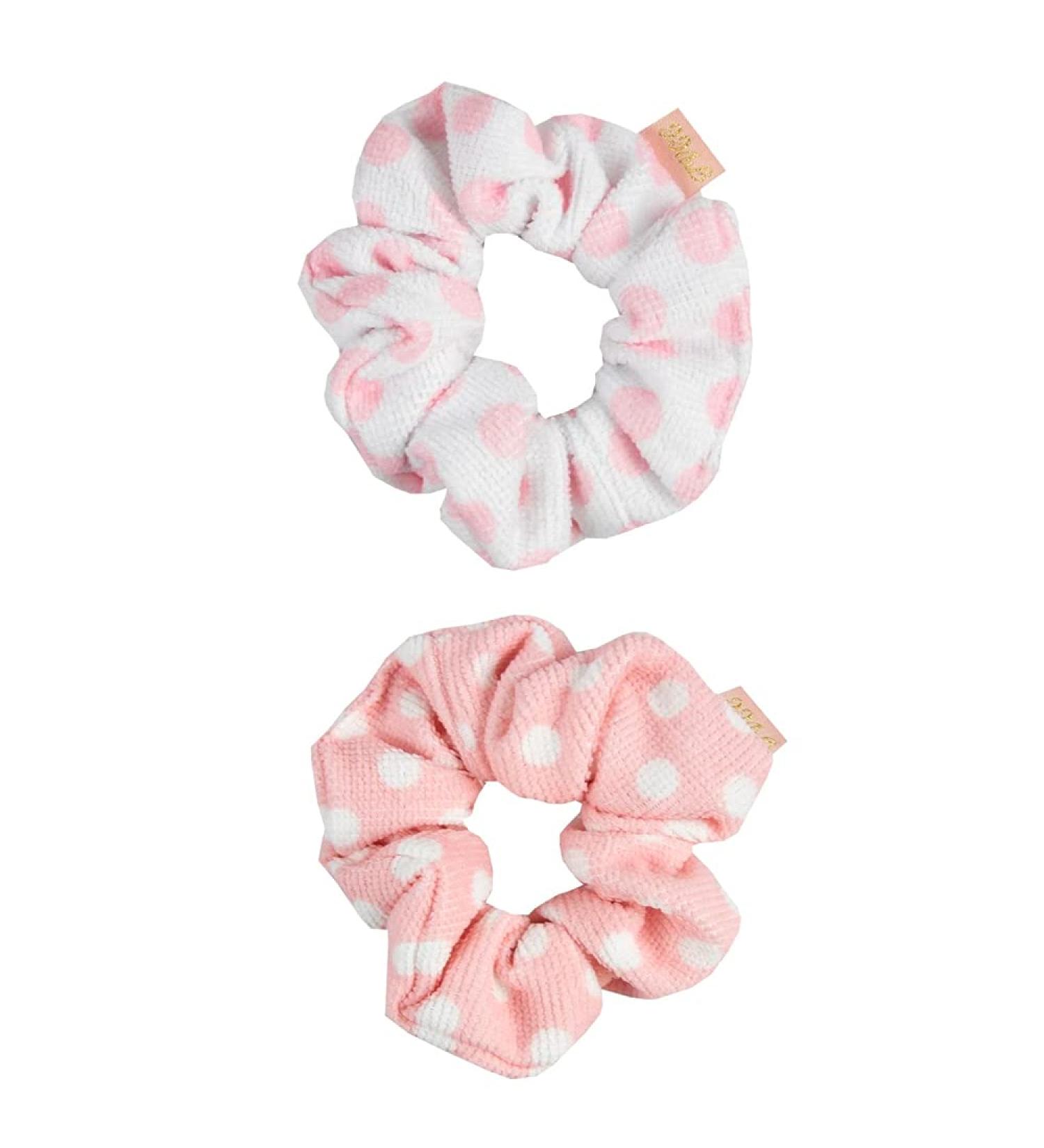 The Vintage Cosmetic Company Microfibre Hair Scrunchies Super Soft Material Pink Polka Dot Design 2 Set