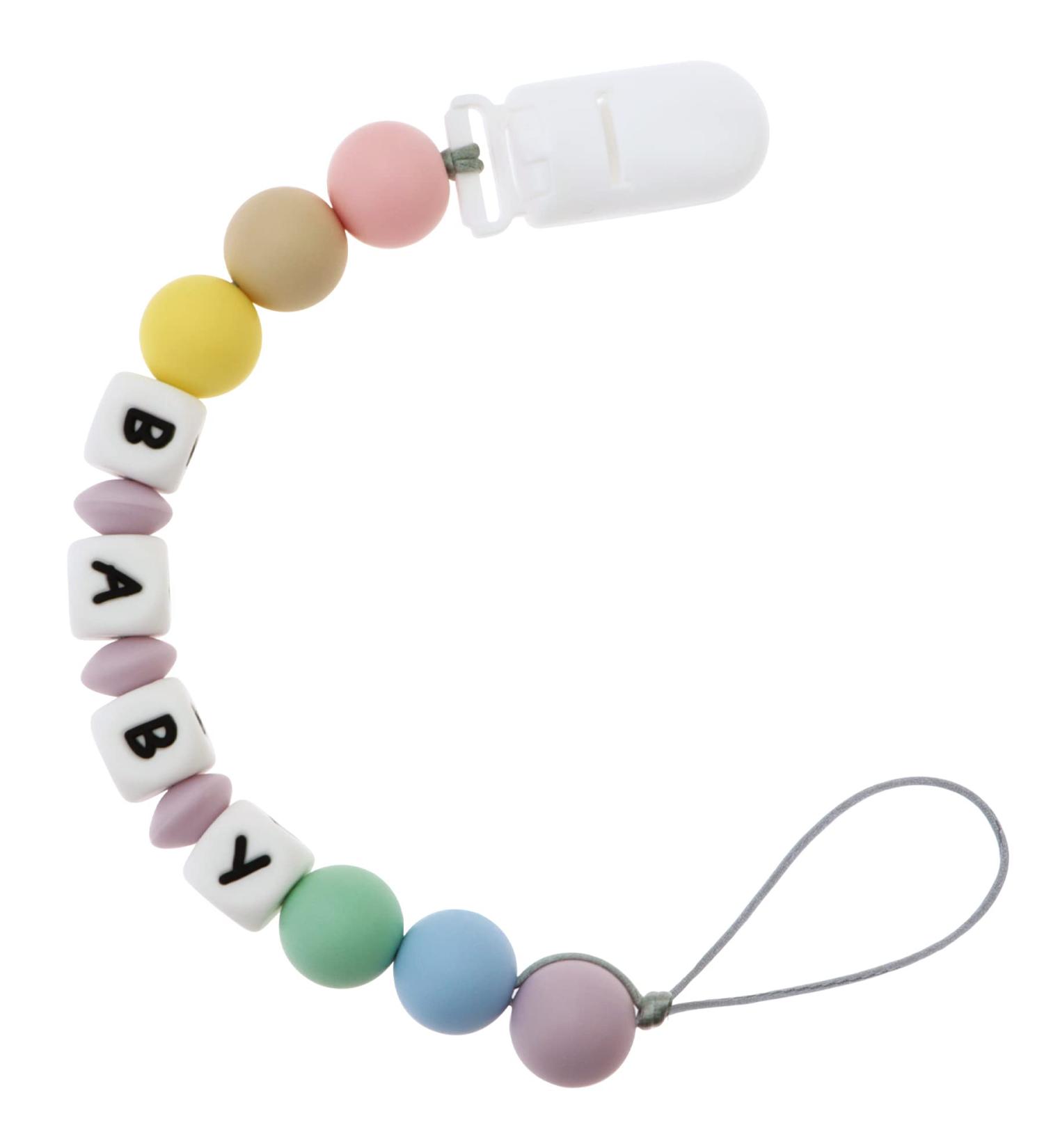 Personalized Name Pacifier Clip by Ausbay - Customized Binky Holder with Teething Silicone Beads for Baby Boys, Girls, and Toddlers - Buy Online on GoSupps.com