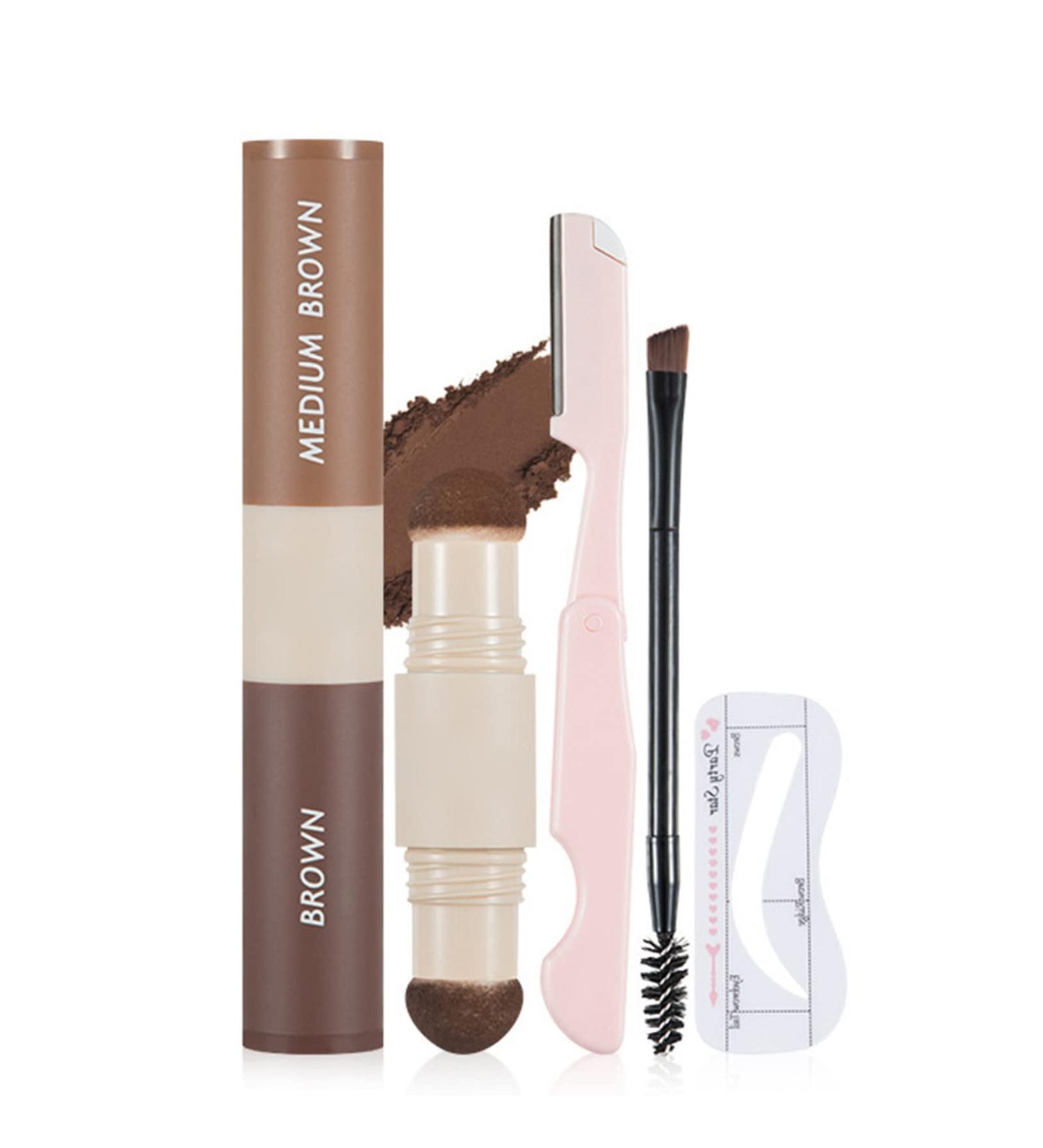 CHPBOLLY 2022 Eyebrow Stamp Stencil Kit - Brow Definer Shaping Pen, Brushes, Razor - Eyebrow Color Makeup for Beginners (02 Set) - Buy Online on GoSupps.com
