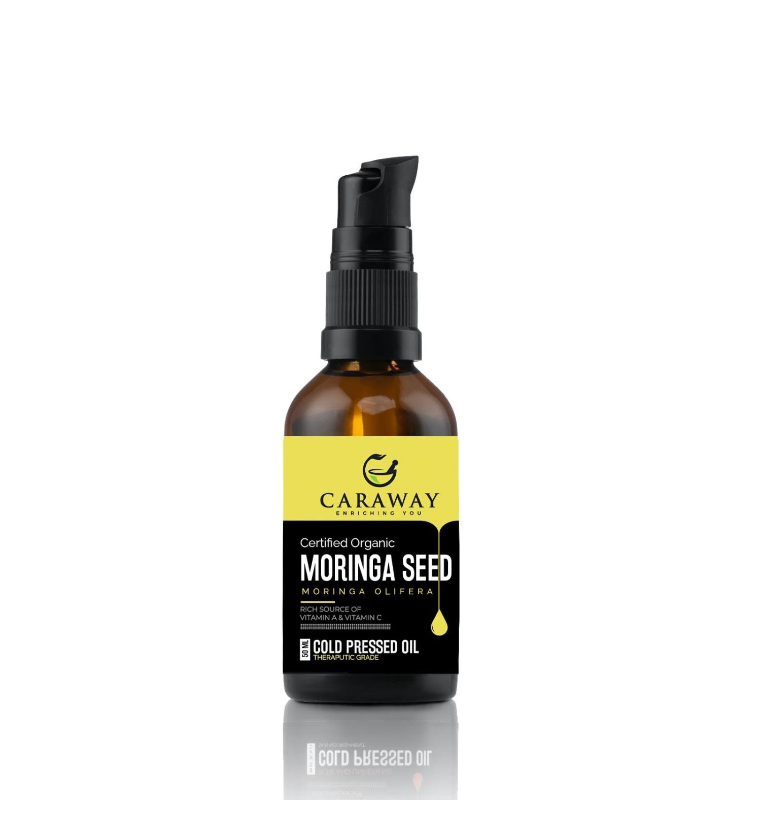 CARAWAY Organic Moringa Oil - Cold Pressed 50ml | Nourish Skin Face & Hair | Pure Indian Moringa Seed Oil - Buy Online on GoSupps.com