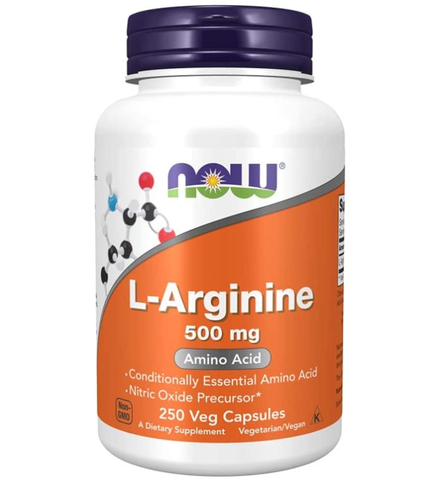 Now Foods L-Arginine 500mg - 250 Vegan Capsules | Premium Amino Acid Supplement for Optimal Health - Buy Online on GoSupps.com