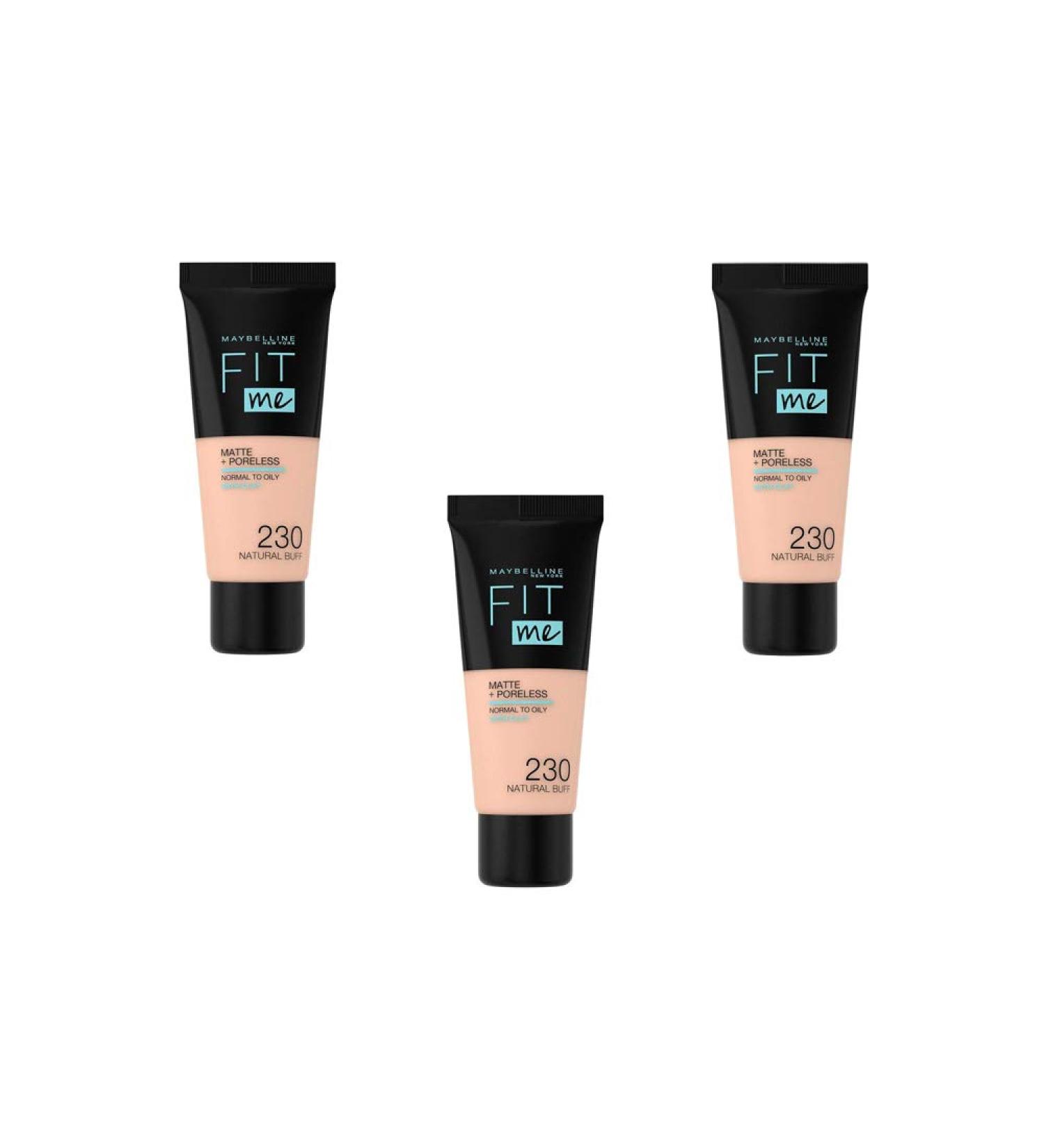  Maybelline New York Maybelline New York Fit Me Matte & Poreless Fluid Foundation - 230 Sand Beige Pack of 3 (3 x 30 ml) - Buy Online on GoSupps.com