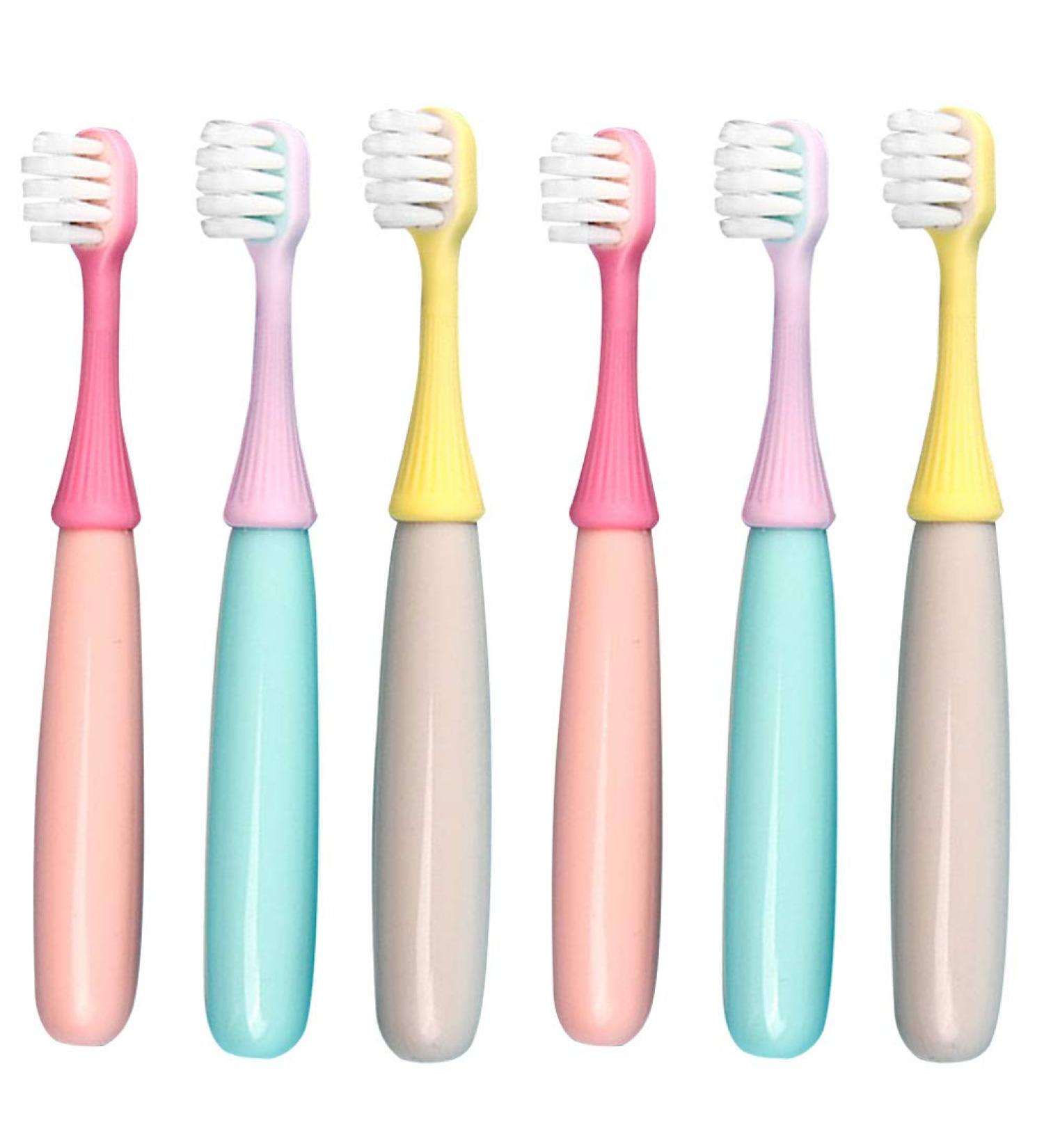 6 Pack Kids Toothbrush - Extra Soft Bristles, Little Mushroom Design - 1-3 Years - Pink, Yellow, Blue - 6 Count - Buy Online on GoSupps.com