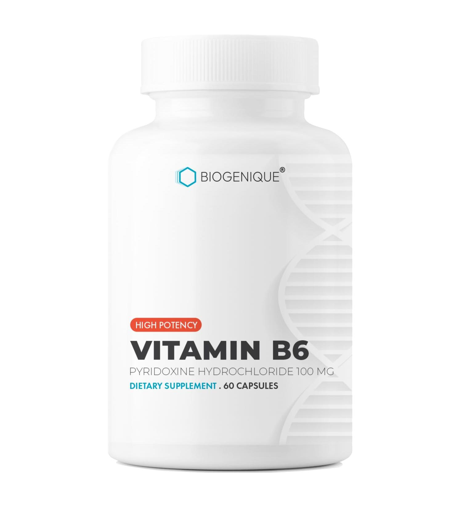 Biogenique Vitamin B6 100 mg - 60 Capsules B6 Pyridoxin - Supports Energy Production & Metabolism - 2 Months Supply Vitamin B6 Supplement Made in Canada Non-GMO Vegan - Buy Online on GoSupps.com