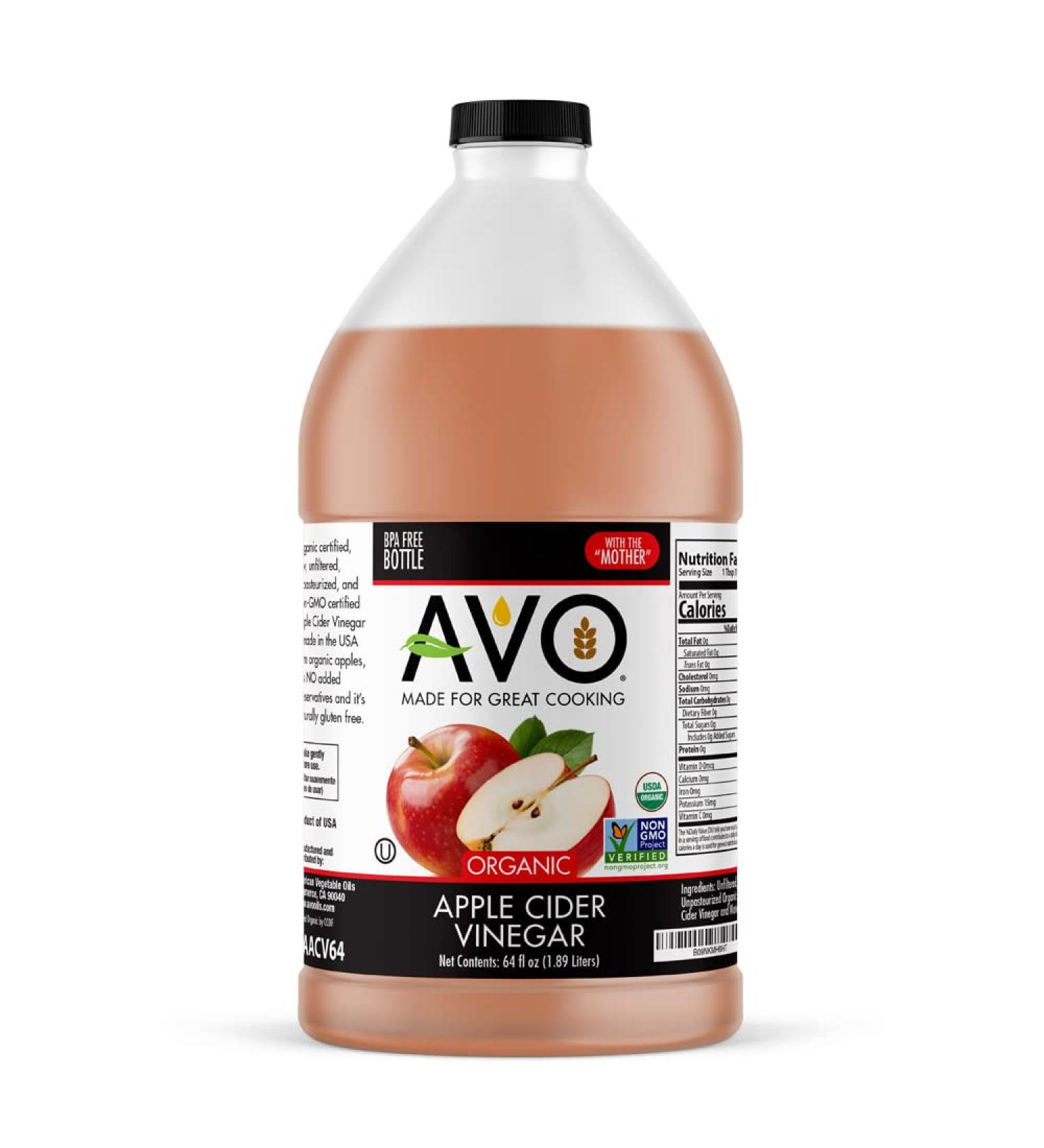 AVO Organic Non-GMO Apple Cider Vinegar with the Mother - 64 FL Oz | Raw, Unfiltered, Unpasteurized, All Natural Ingredients - Buy Online on GoSupps.com