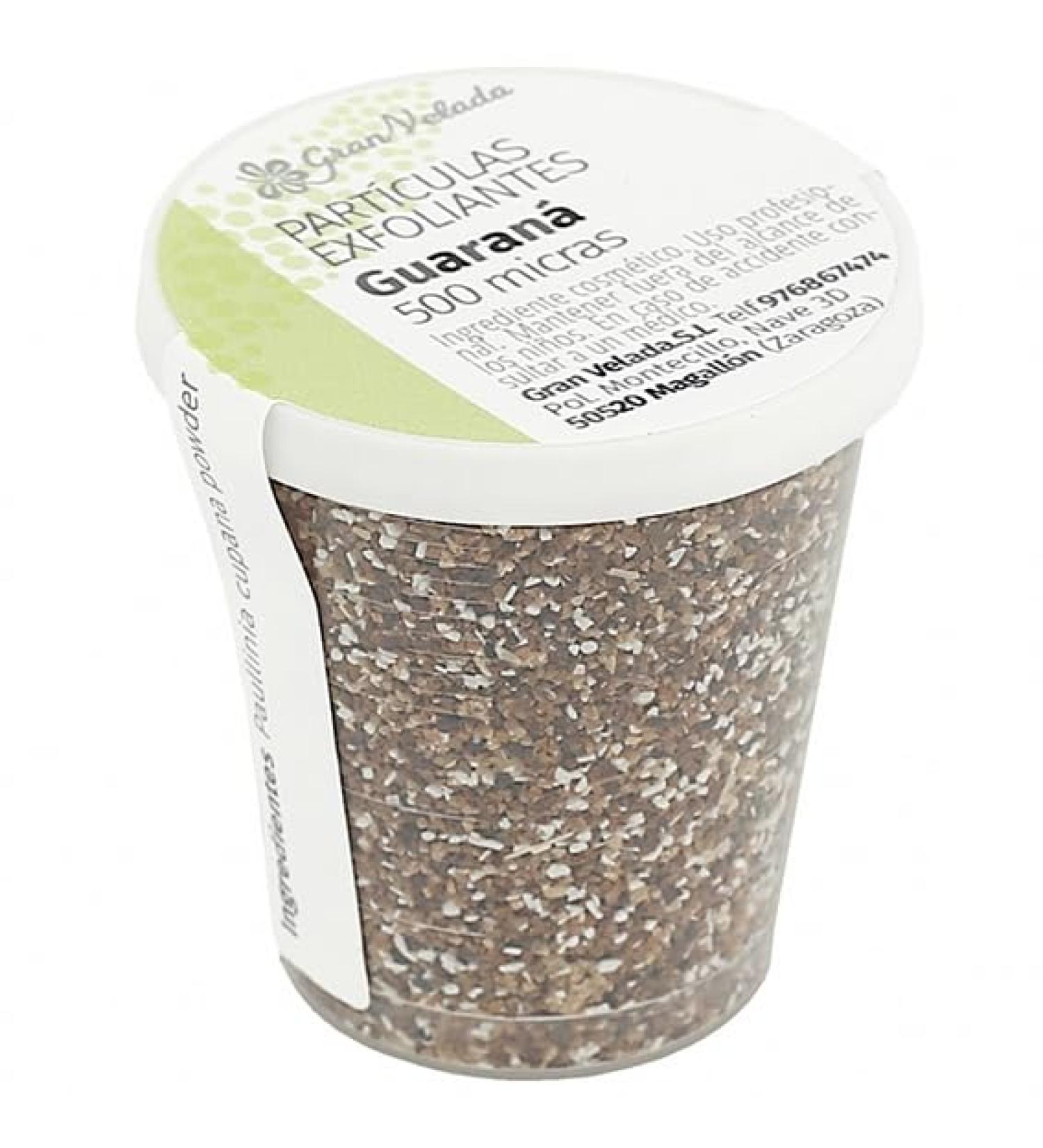 GRAN VELADA 500 Micron Guarana Exfoliating Particles: Anti-cellulite action Cleans pores and absorbs dirt Perfect for body scrubs Ingredients: Paullinia Cupana | 100ml