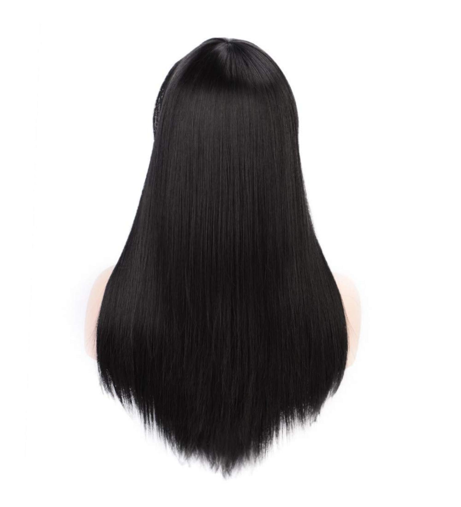 Bingbing Black Long Straight Wig with Bangs Synthetic Hair Wigs for Women 613 Blonde Red Heat Resistant Cosplay WIGS 26 Inches 22 Inch-Black