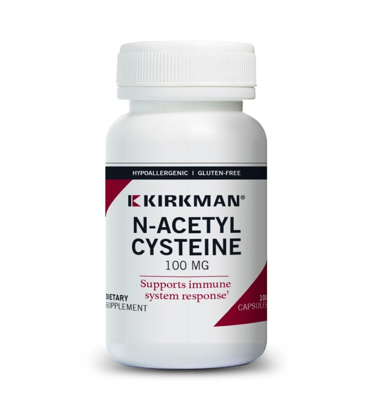 Kirkman N-Acetyl Cysteine 100 mg - Hypoallergenic NAC Capsules | Gluten & Casein Free Antioxidant | Immune Support | 100 Vegetarian Capsules - Buy Online on GoSupps.com