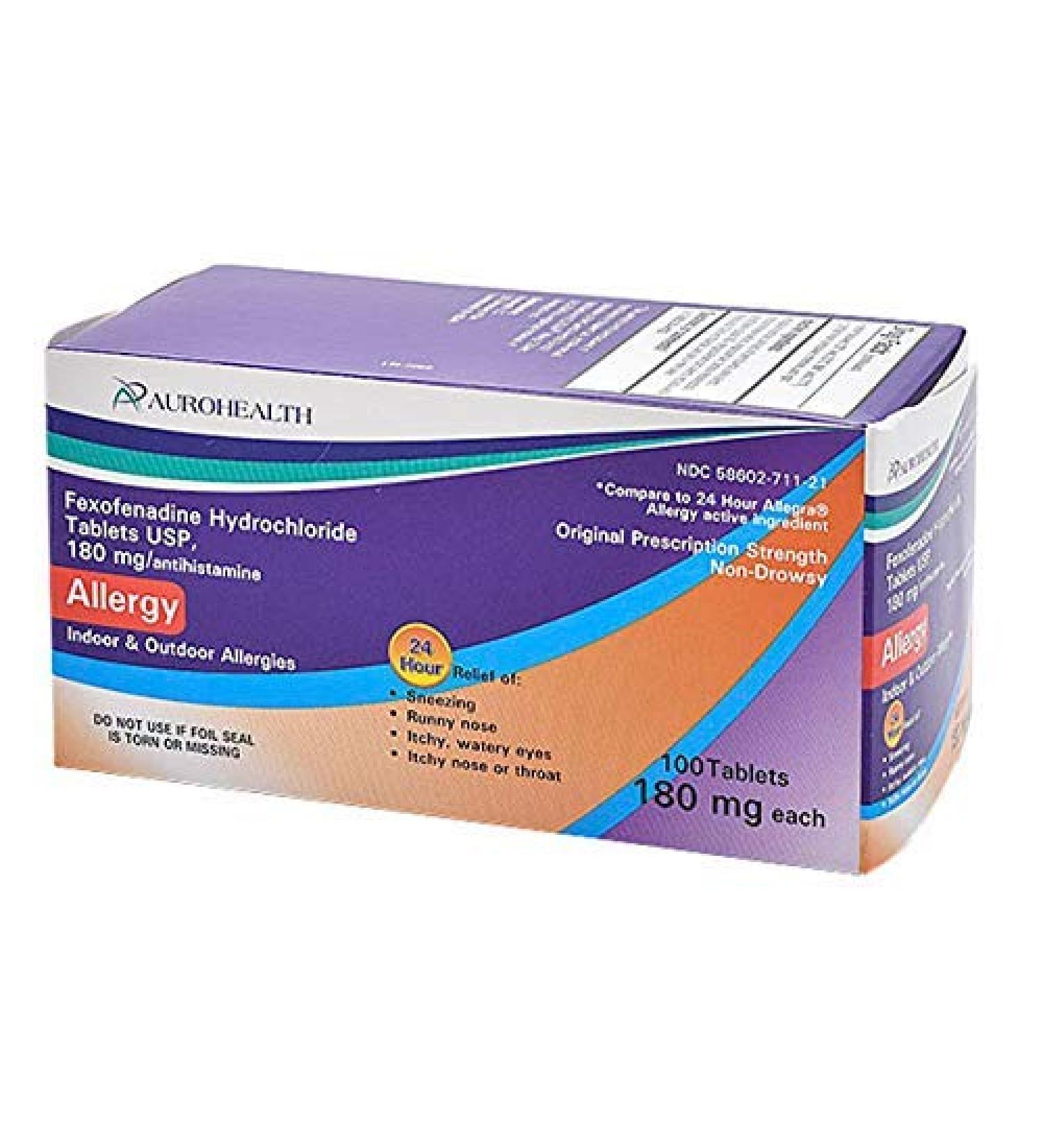 Aurohealth Fexofenadine 180mg 100 Tablets Replacement for 24 Hour Allegra