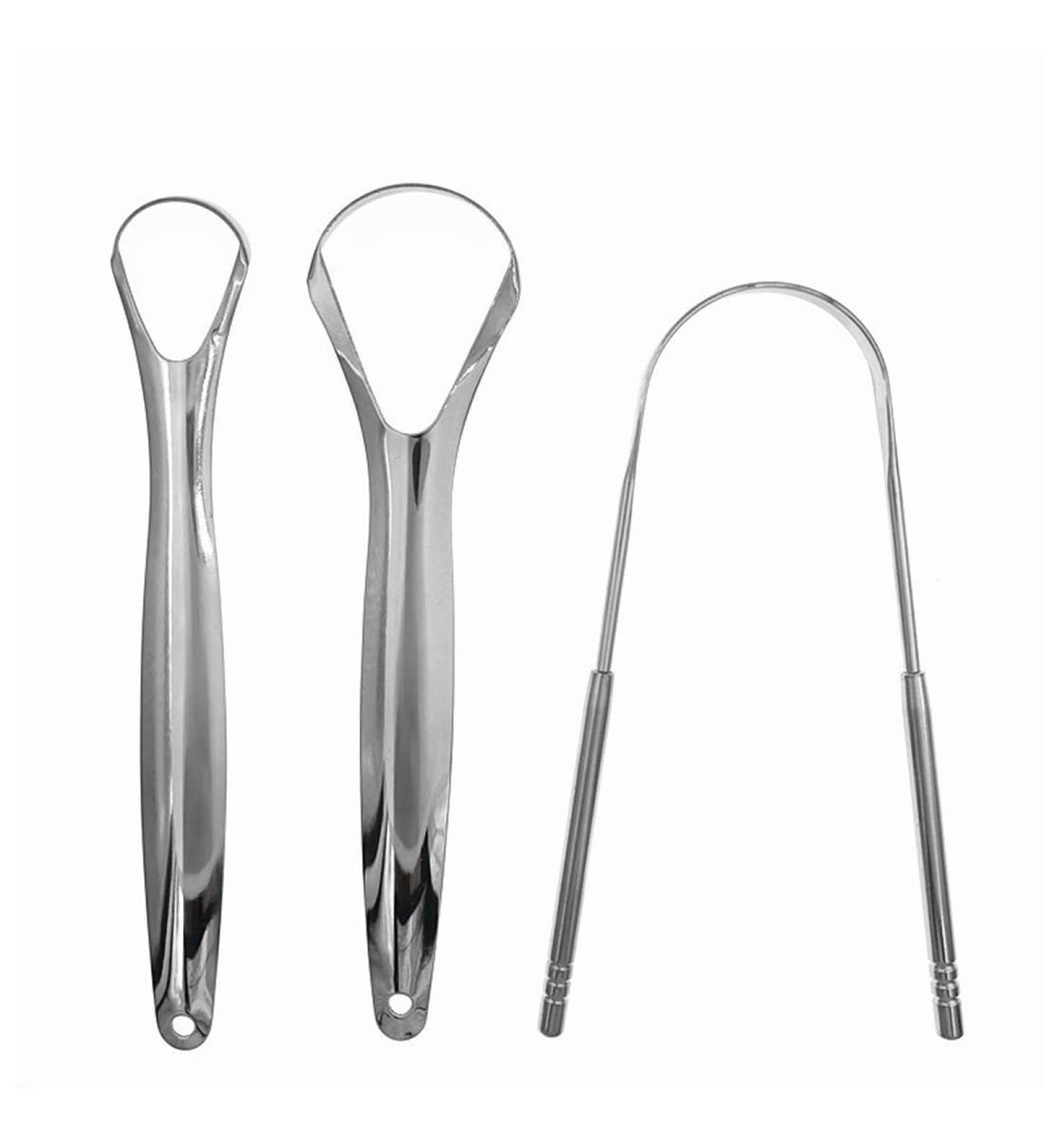 Buy 3-Piece Stainless Steel Tongue Cleaner Set - Medical Tongue Scraper for Bad Breath & Oral Care Ergonomic Grip for Adults | International Shipping Available - Buy Online on GoSupps.com