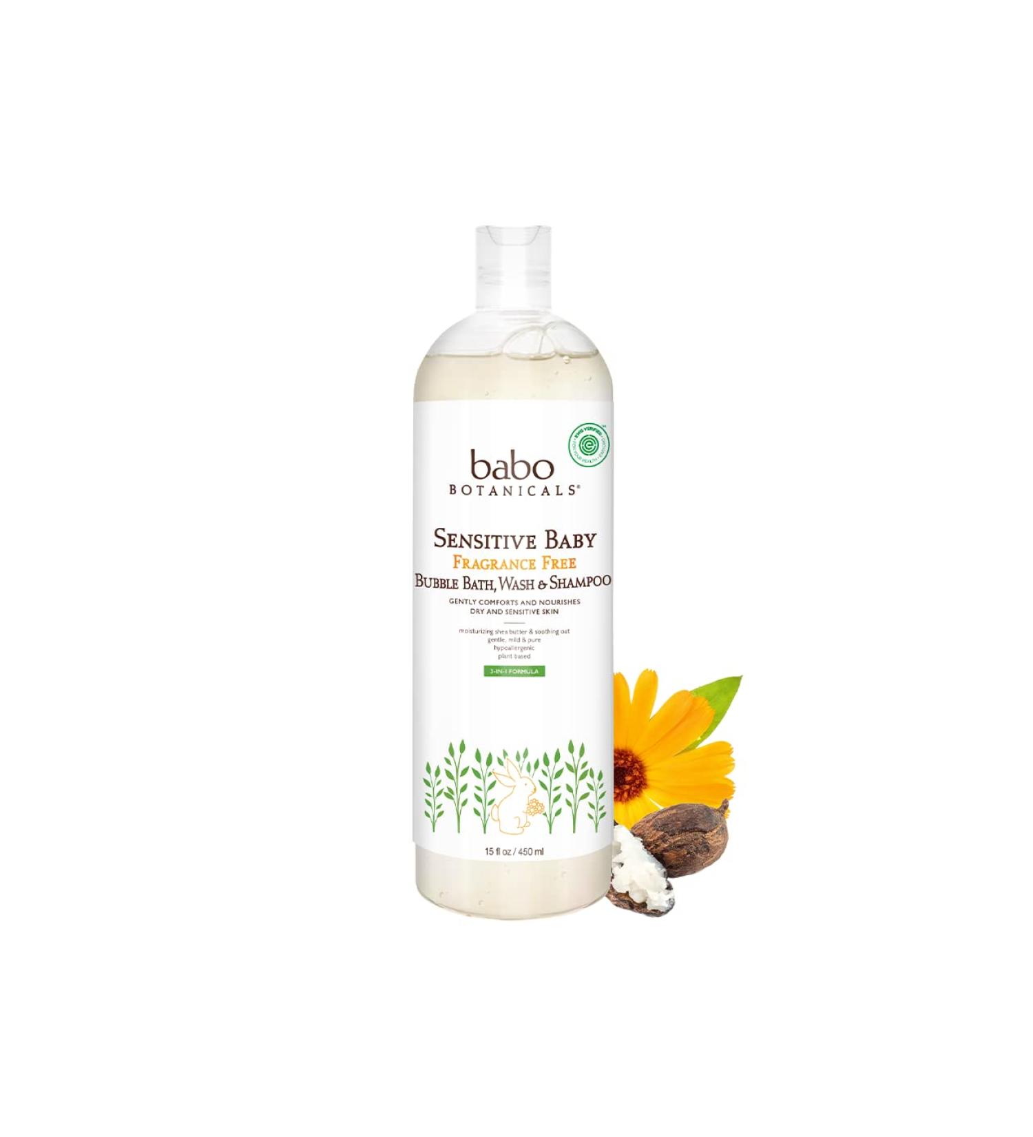Babo Botanicals Fragrance-Free 3-in-1 Baby Wash & Shampoo 15 fl. oz. - Vegan, Organic Shea Butter, Coconut Oil, Calendula & Oat - EWG Verified - Buy Online on GoSupps.com