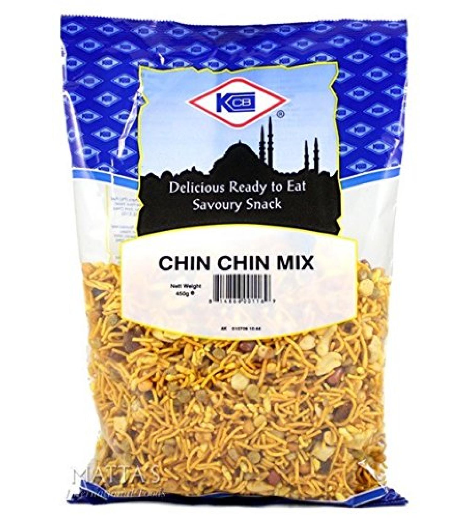 Kashmir Crown Bakeries KCB Chin Chin Mix Spicy mixture of Gram Flour Noodles Lentils Nuts Peanuts and Sultanas 450g Pack of 10