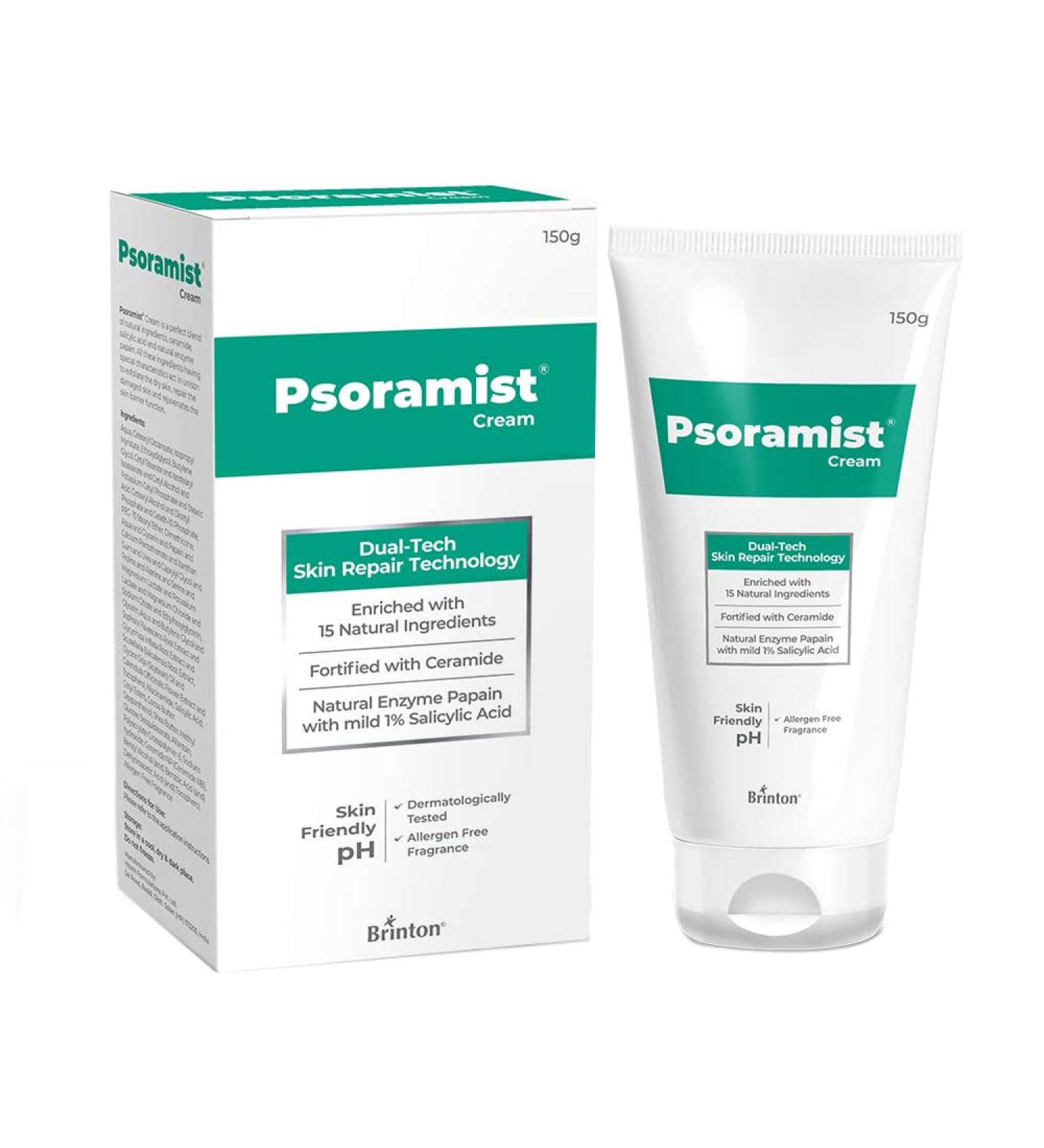 Brinton Psoramist Moisturizing Cream for Psoriasis | Natural Enzyme Papain with 1% Salicylic Acid | Enriched with 15 Natural Ingredients | Skin Friendly PH | Dermatologically Tested 5.2 oz.
