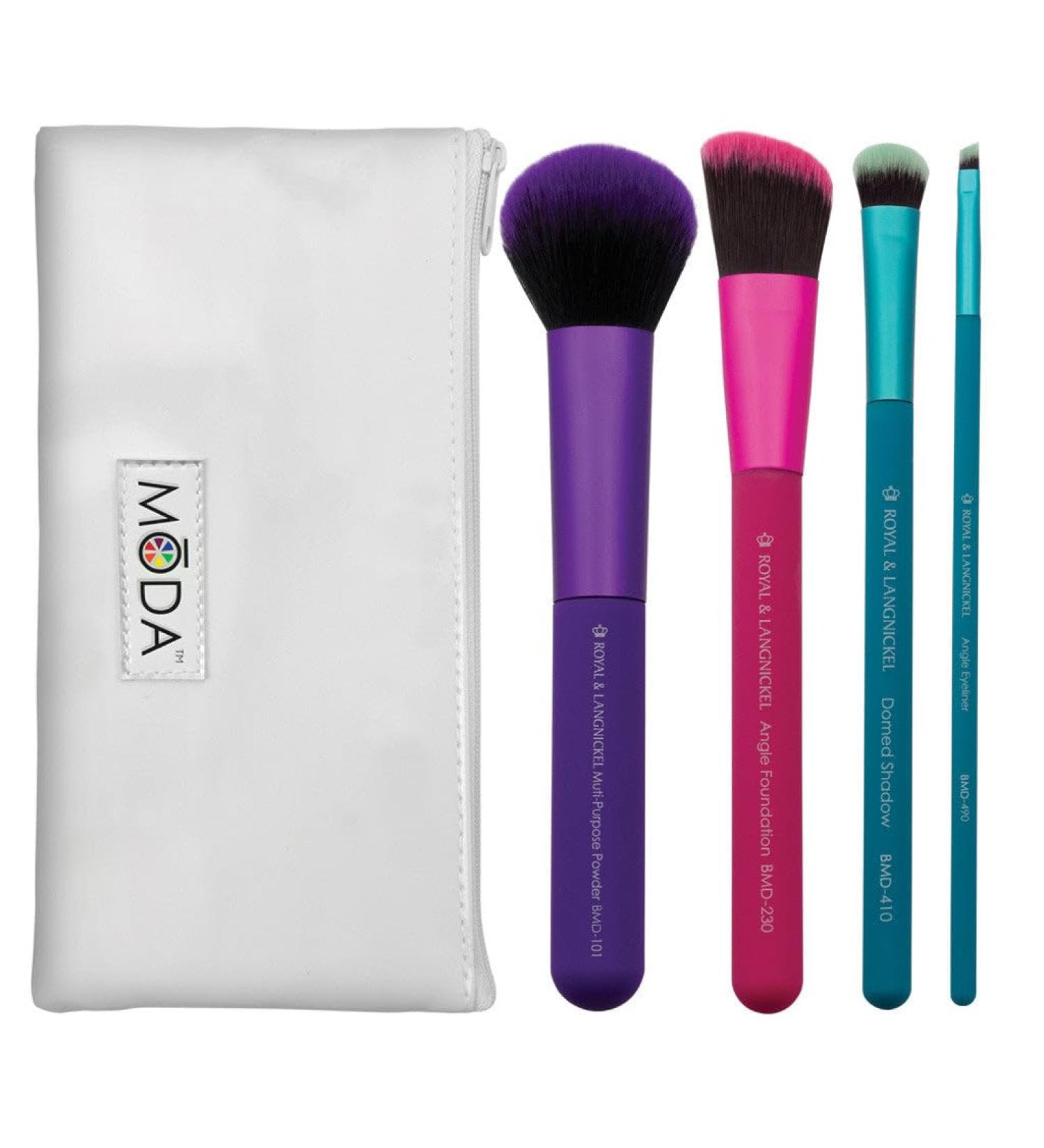 MODA Royal & Langnickel Full Size Complete 5pc Makeup Brush Set with Pouch Includes - Multi-Purpose Powder Angle Foundation Domed Shadow and Angle Liner Brushes Multicolor - Buy Online on GoSupps.com