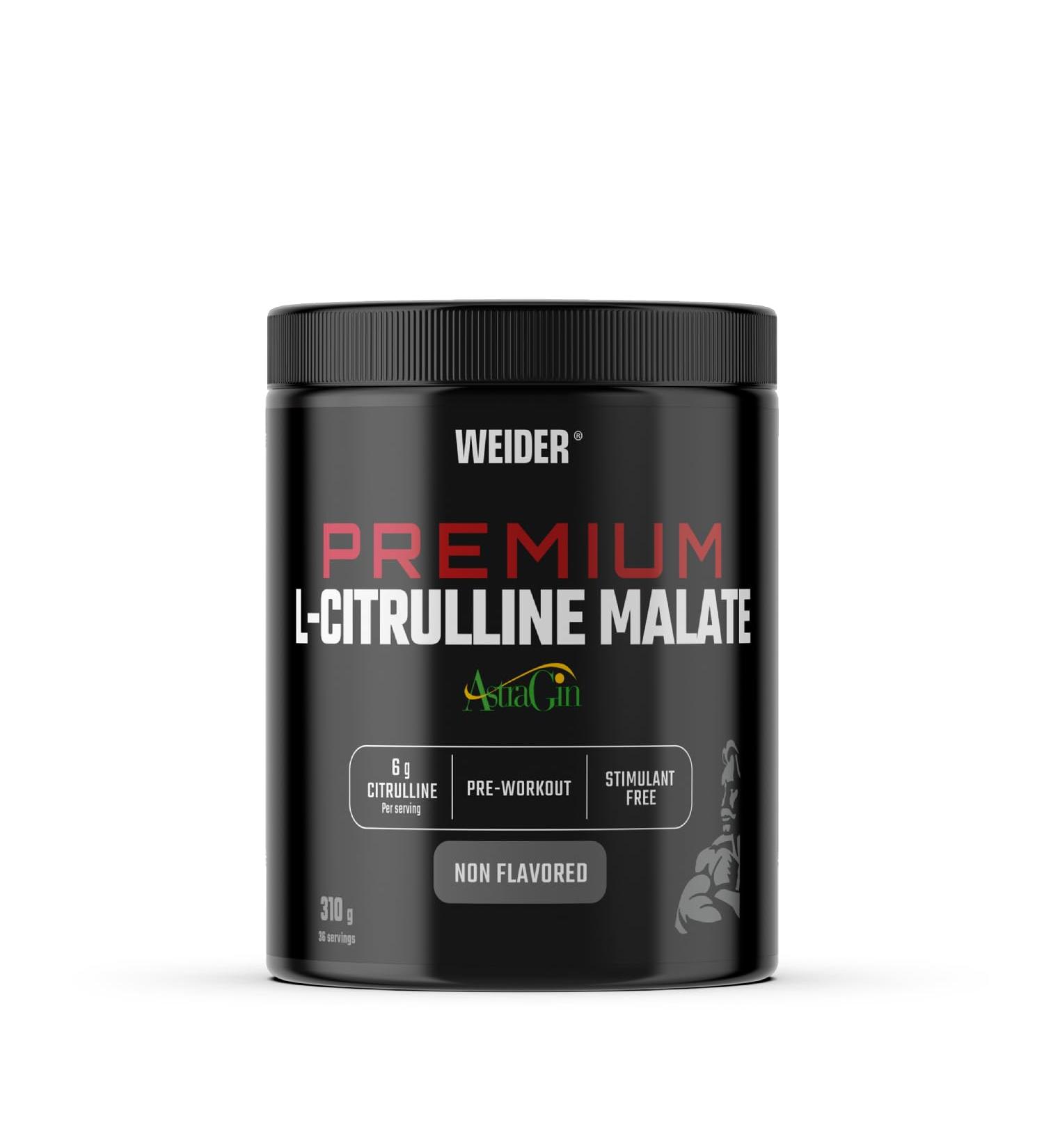 Weider Premium L-Citrulline Malate (310g) Neutral Taste, Pre Workout 99% L-Citrulline Malate + AstraGin® for Absorption, 6g Citrulline/Dose, Increases Performance and Energy, Stimulant Free, 36 Doses