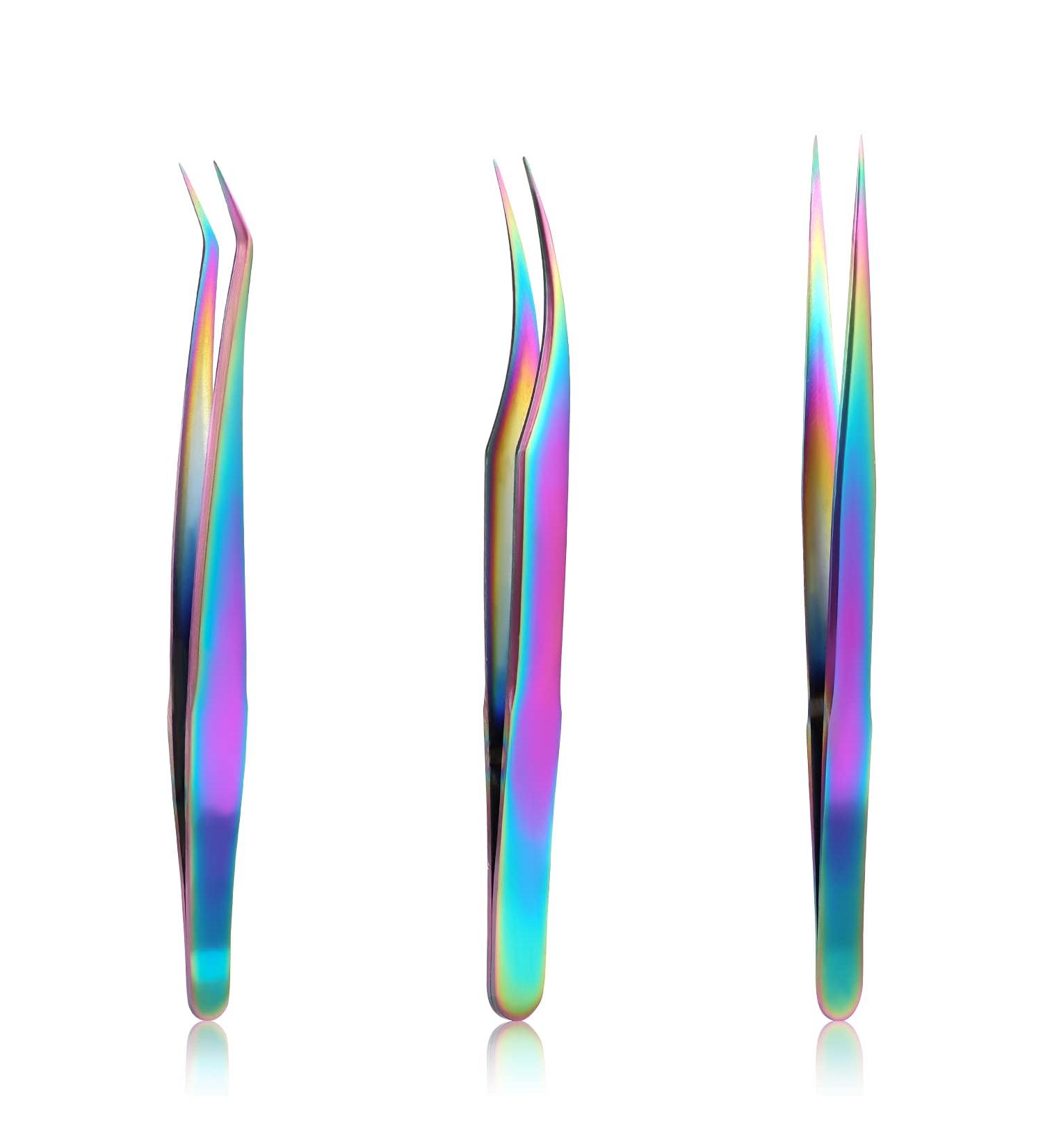 Lash Tweezers Set - 3Pcs Stainless Steel Extension Tweezers | Straight & Curved Eyelash Styles for Eyebrows, False Lashes, Nails | Titanium Color - Buy Online on GoSupps.com