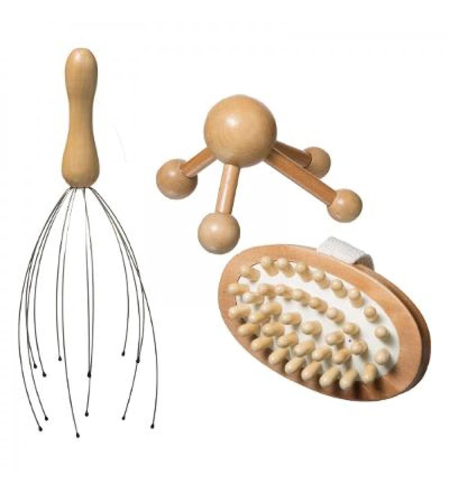 Massagebox Wood Set 3pc: Head & Back Massager | Universal Body Massage Device | Wellness & Relaxation Brush - Buy Online on GoSupps.com