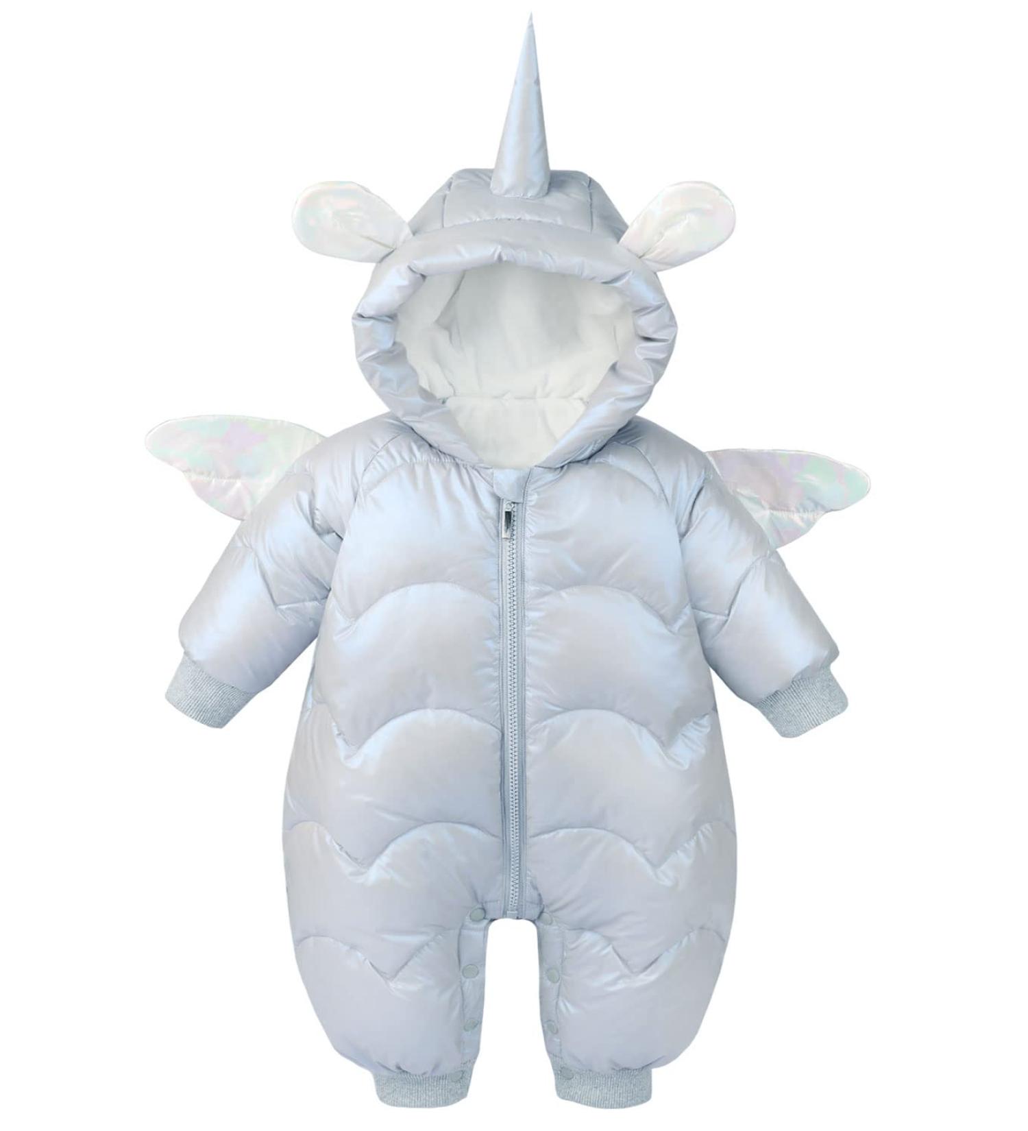 Baby Winter Hooded Snowsuit Jumpsuit | Toddler Boys Girls 6-9 Months | Grey Fleece Jacket Coat - Buy Online on GoSupps.com