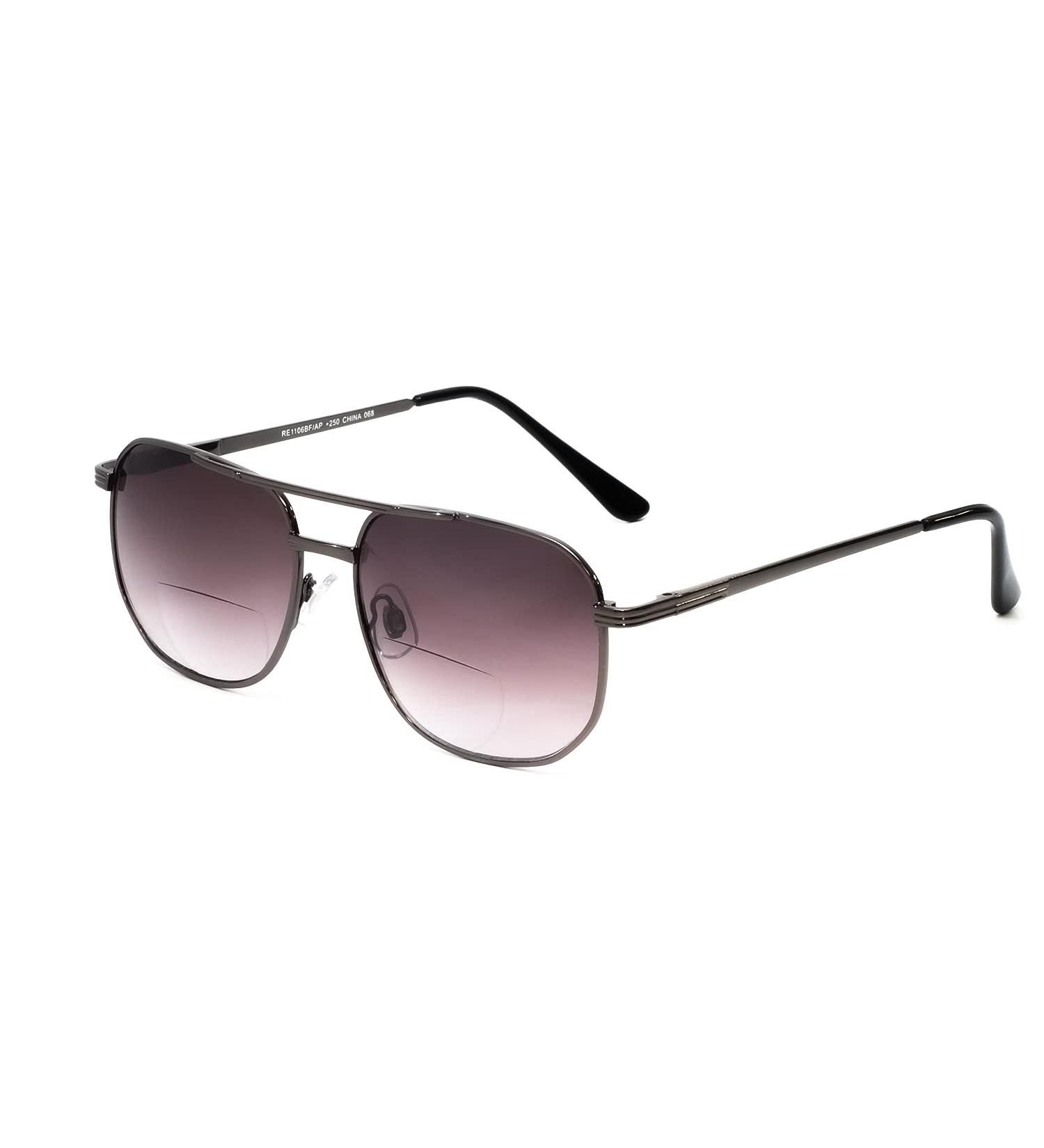 Calabria 1106SB Metal Pilot Reading Sunlasses (Gold & Grey Tint 2.25 x) Gun-metal & Grey Tint 2.75 x