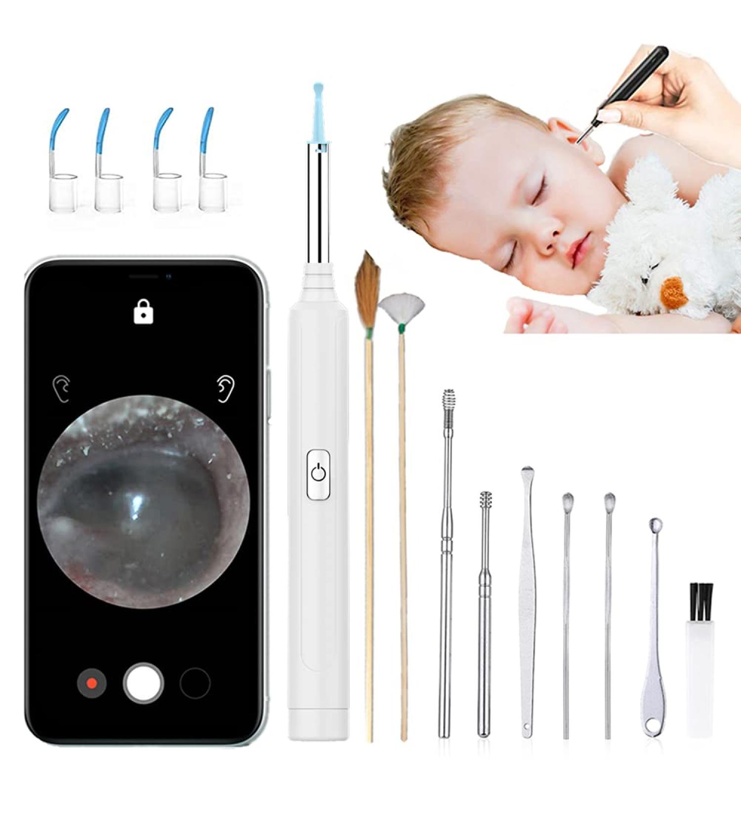 Lewote Ear Wax Removal Wireless Endoscope Ear Cleaner - 16Pcs Kit, 1080P FHD Waterproof Otoscope for Smartphones (White) - Buy Online on GoSupps.com