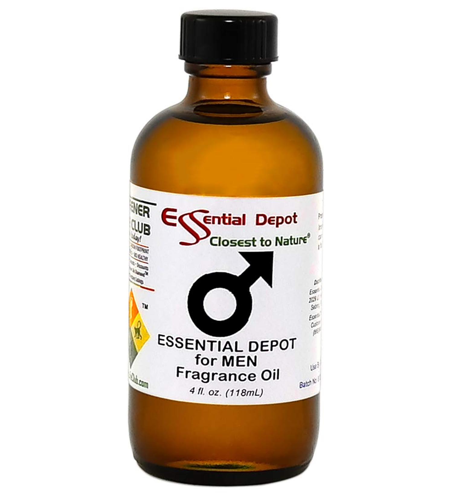 Essential Depot for Men Fragrance Oil - 4 oz - Supplied in 4 oz. Amber Glass Bottle with Black Phenolic Cone Lined and Safety Sealed Cap - Buy Online on GoSupps.com