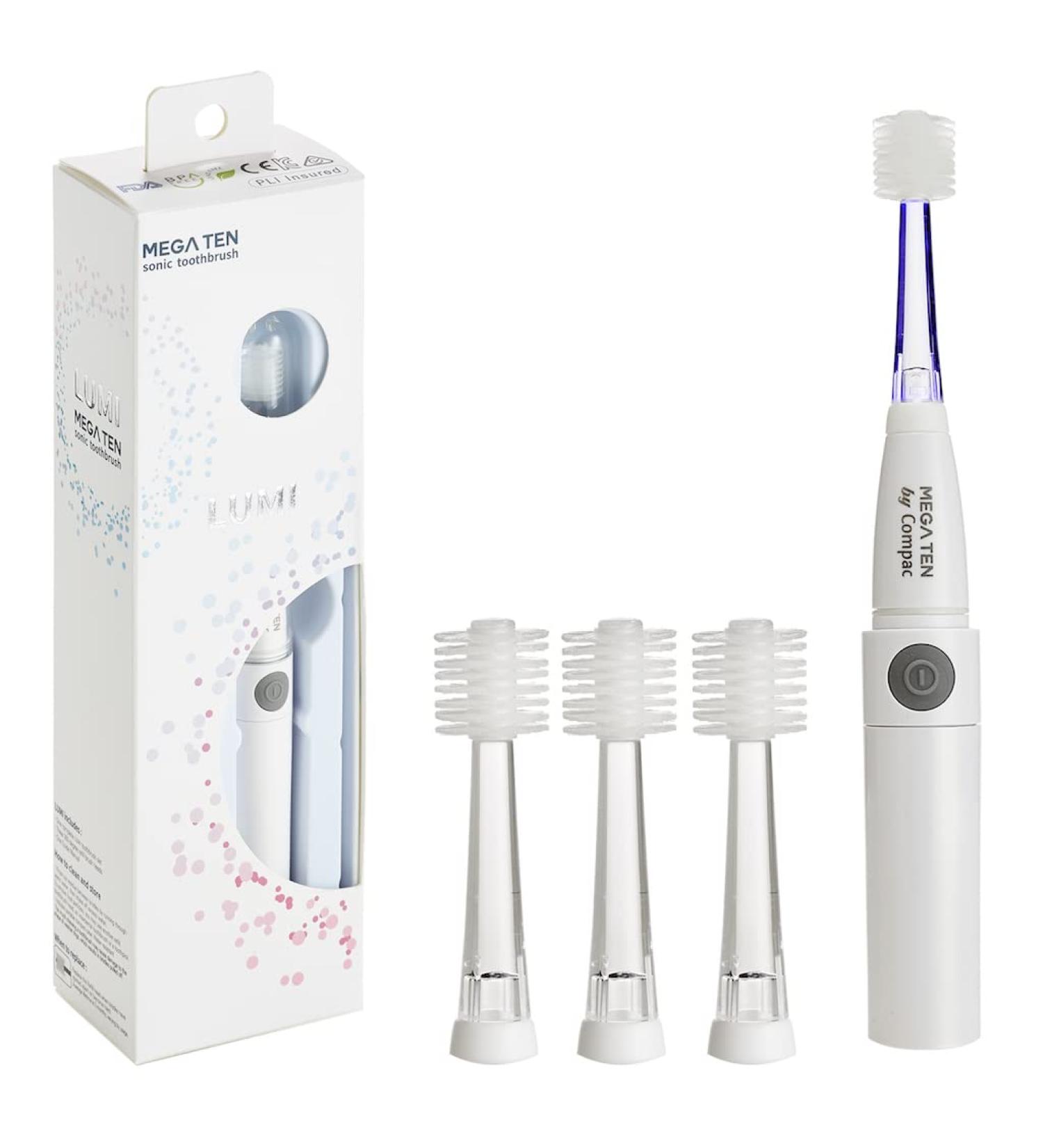 Lumi 360 Round Head Sonic Electric Toothbrush for Adults - LED Microfiber Bristles, Gentle Sonic Technology, Vibrating, 4 Brush Heads - 5 Piece Set - Buy Online on GoSupps.com