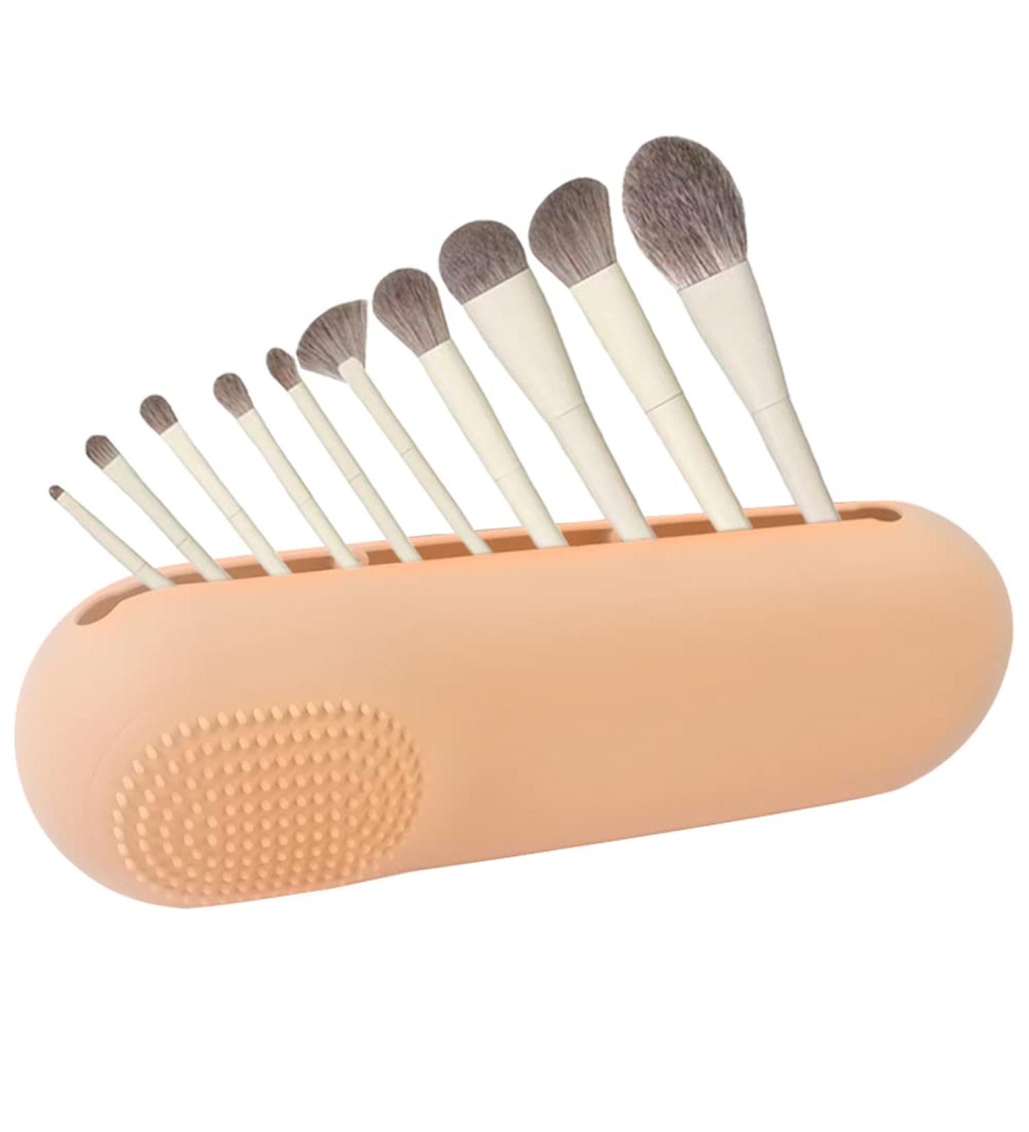 Travel Makeup Brush Holder | Waterproof Silicone Organizer Bag Case for Women | Trendy Khaki Makeup Tools Holder - Buy Online on GoSupps.com