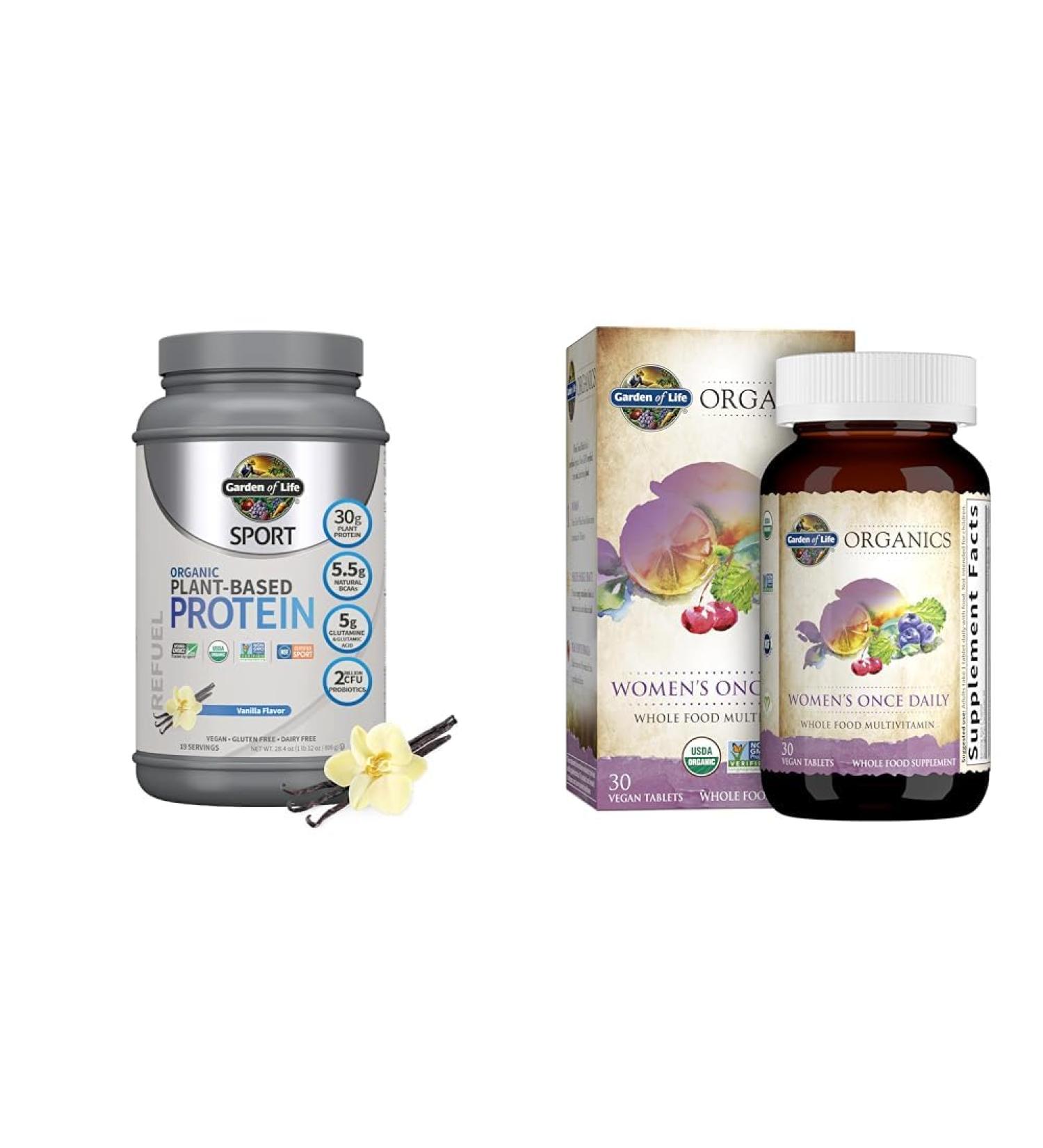 Garden of Life Organic Vegan Sport Protein Powder & Once Daily Women's Multi - Probiotics BCAAs Antioxidants 30g Plant Protein Vitamins A C D3 K B6 B12 Non GMO - Buy Online on GoSupps.com