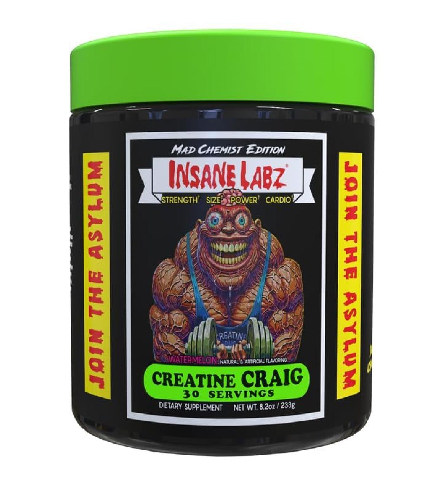 Insane Labz Creatine Craig - Flavored Pre Workout Post Workout Build Muscle (30 Servings (Pack of 1) Watermelon)