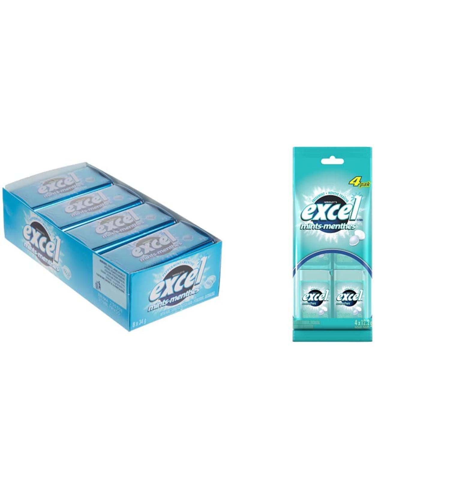 Excel Mints Peppermint 34gm Tin 8 Count & Fresh Mint 4 Pack Peppermint Spearmint + Fresh Mint - Buy Online on GoSupps.com