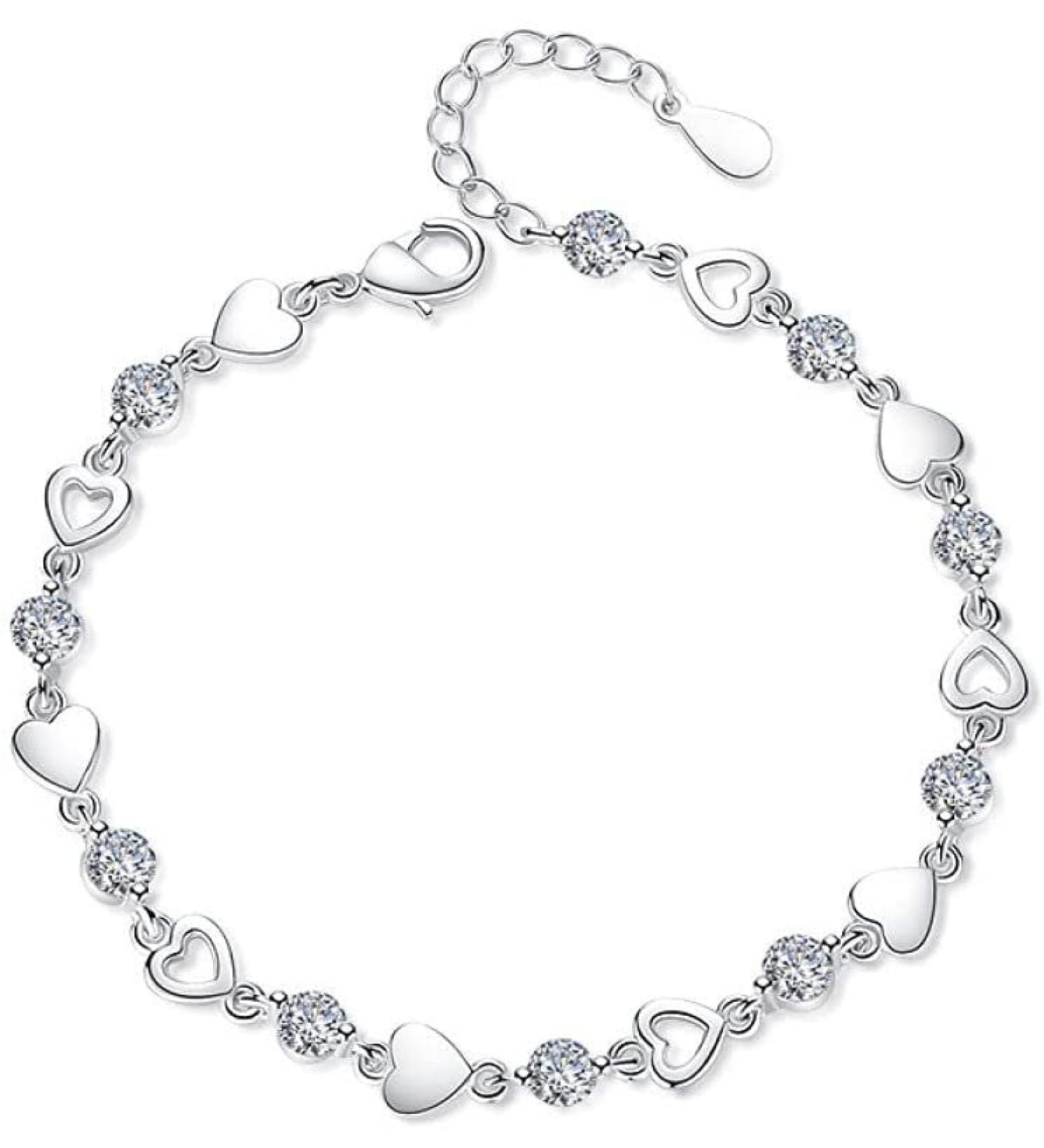 WIPPWER Silver Bracelet Sterling Silver Chain Bracelet Ladies Sterling Silver Bracelet Exquisite Inlaid Zircon Heart Bracelet Fashion Bracelet Ladies Silver Jewellery Gifts - Buy Online on GoSupps.com